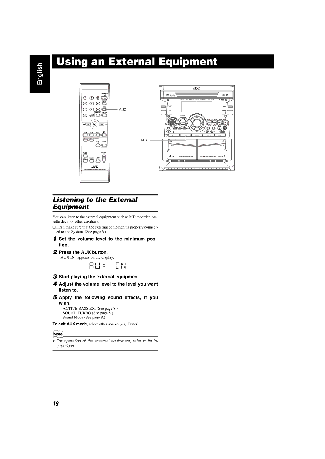 JVC MX-KA7 manual Using an External Equipment, Listening to the External Equipment 