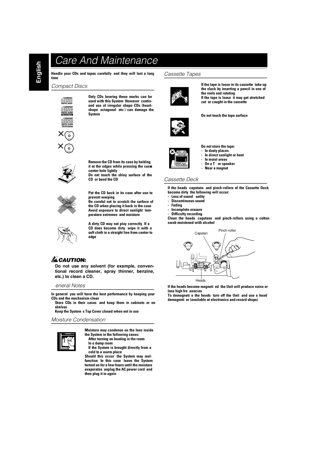 JVC MX-KA7 manual Care And Maintenance 