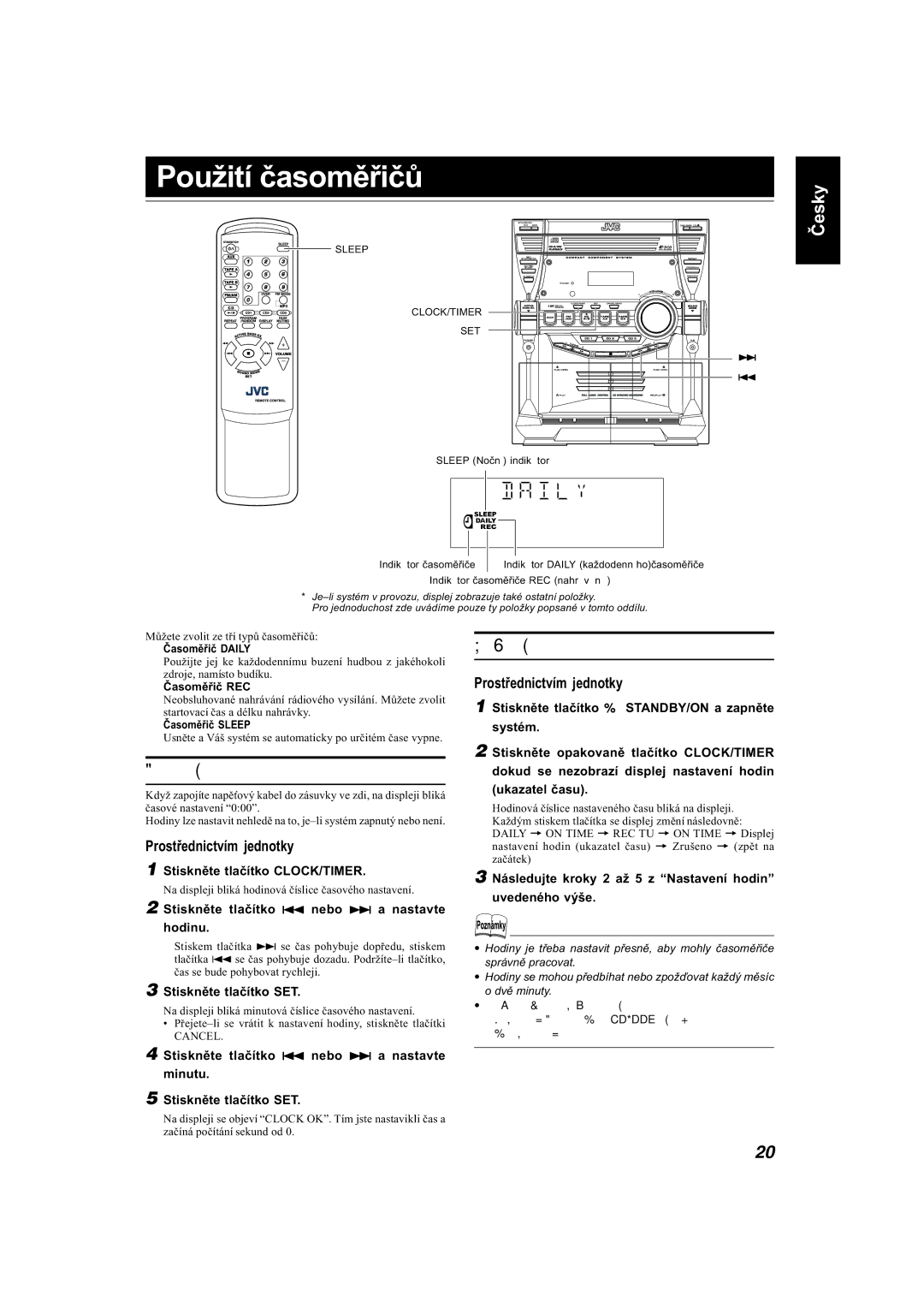 JVC MX-KB22, MX-KB11 manual Použití časoměřičů, Nastavení hodin, Seřízení hodin 