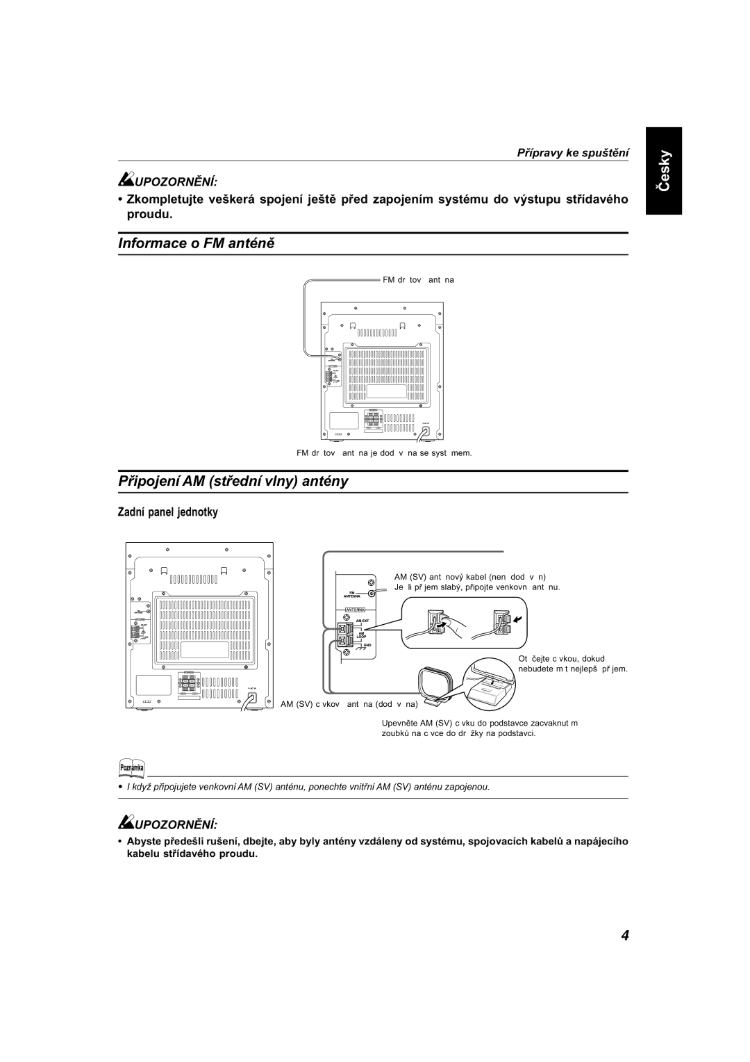 JVC MX-KB22, MX-KB11 manual Informace o FM anténě, Připojení AM střední vlny antény, Zadní panel jednotky 