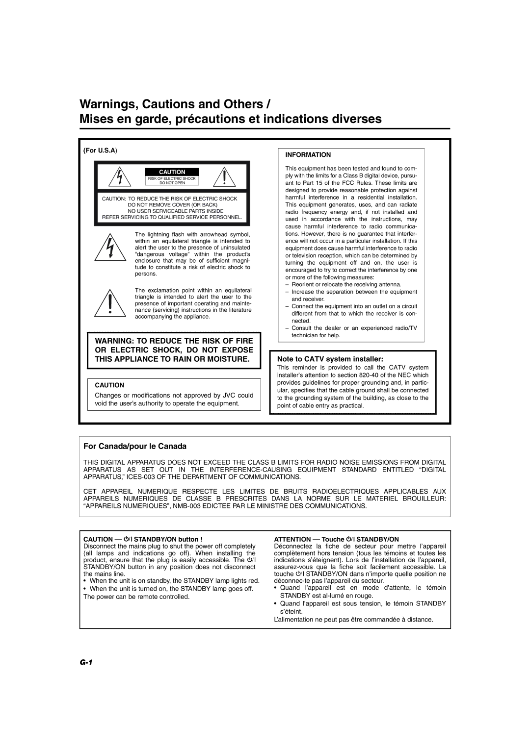 JVC MX-KC45 manual Mises en garde, précautions et indications diverses, For U.S.A 