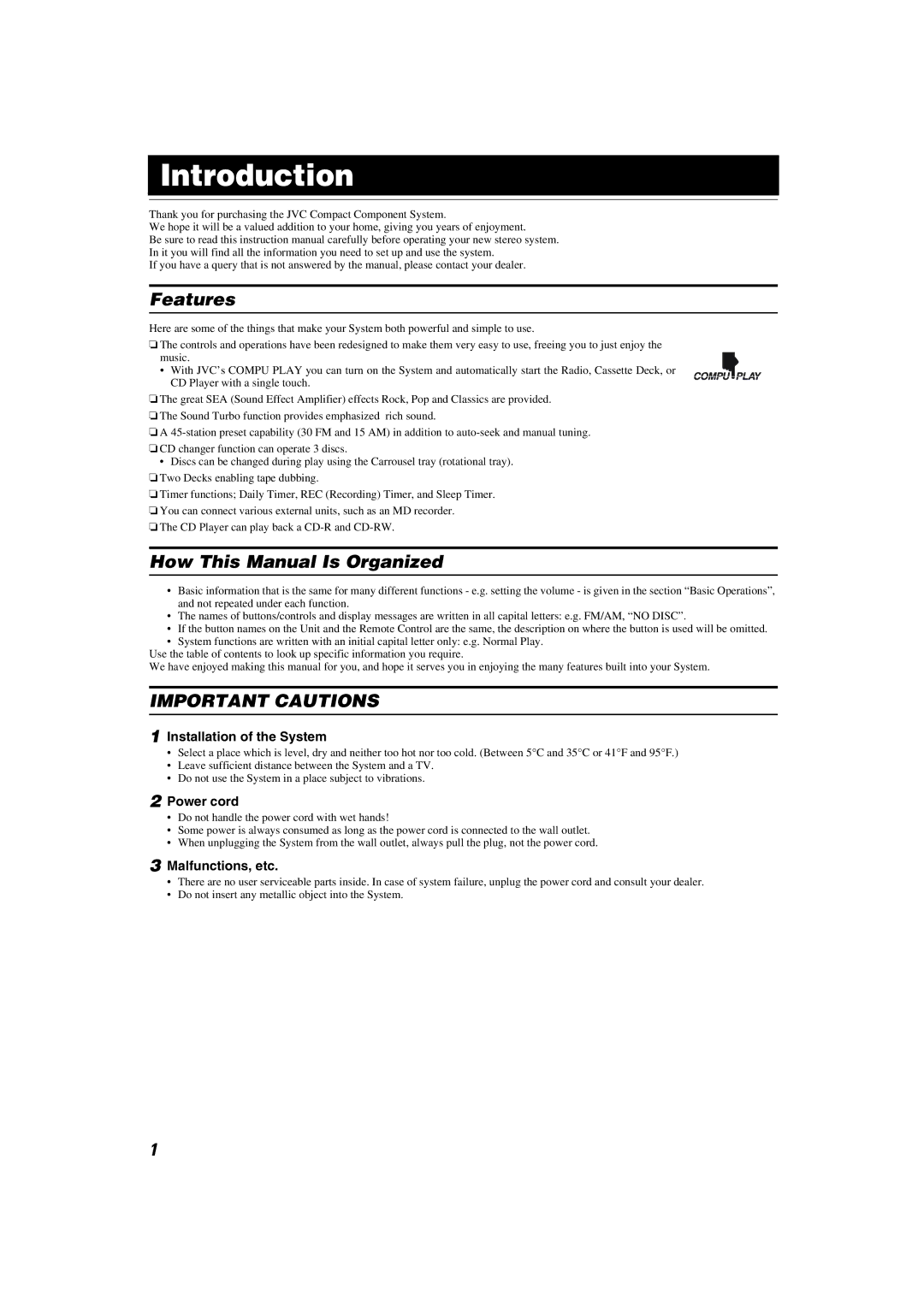 JVC MX-KC45 manual Introduction, Features, How This Manual Is Organized 