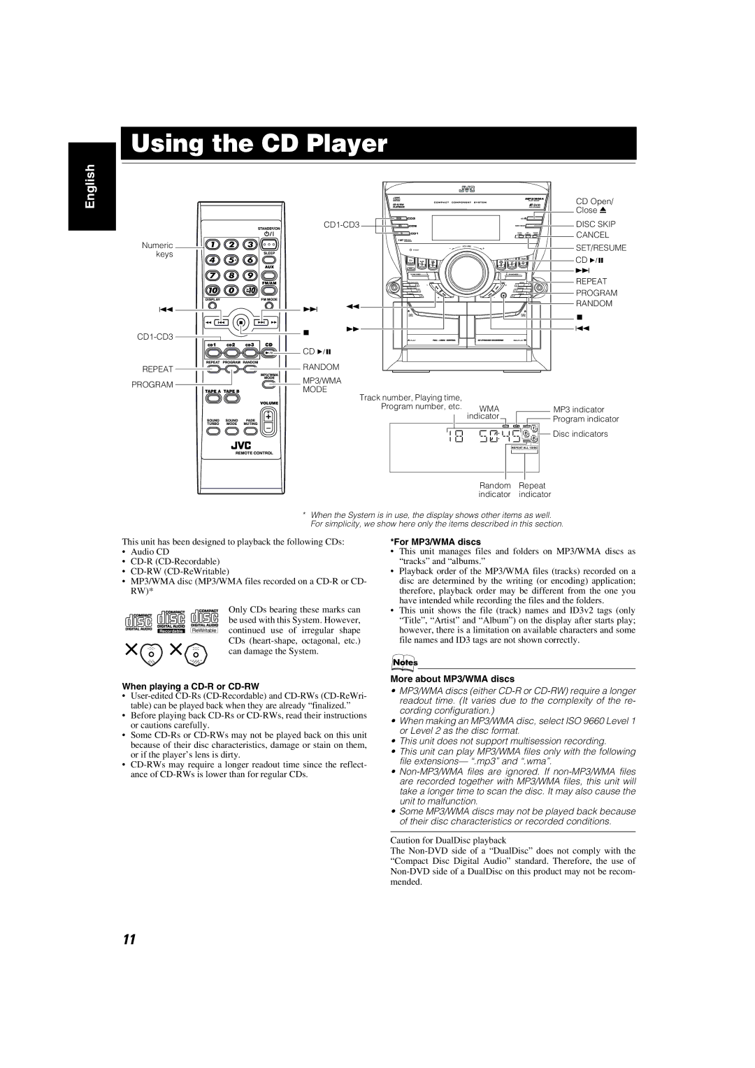 JVC MX-KC45 manual Using the CD Player 