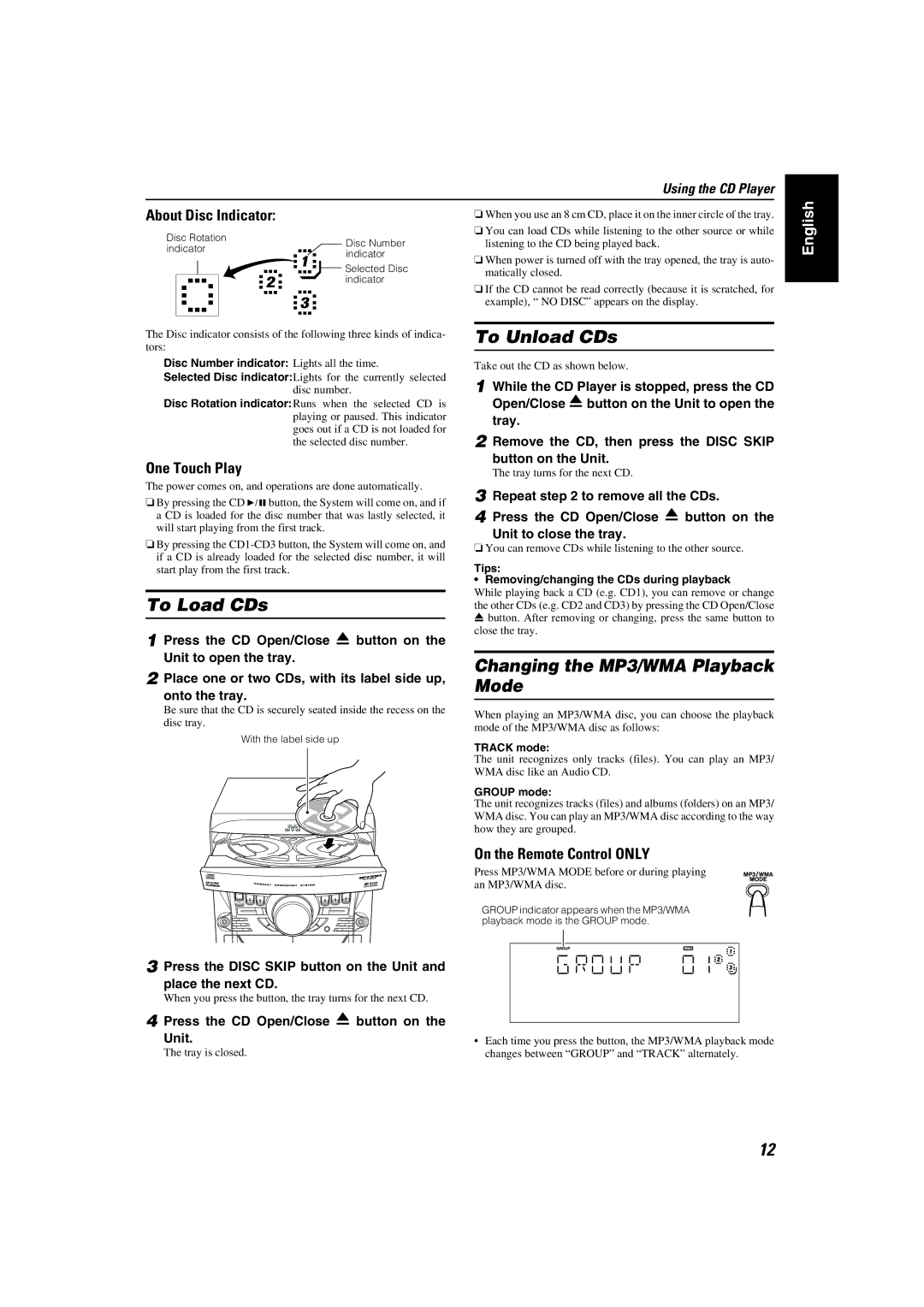 JVC MX-KC45 manual About Disc Indicator, Press the Disc Skip button on the Unit Place the next CD 