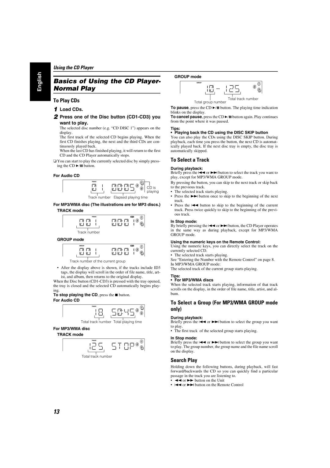 JVC MX-KC45 manual Basics of Using the CD Player Normal Play, To Play CDs 