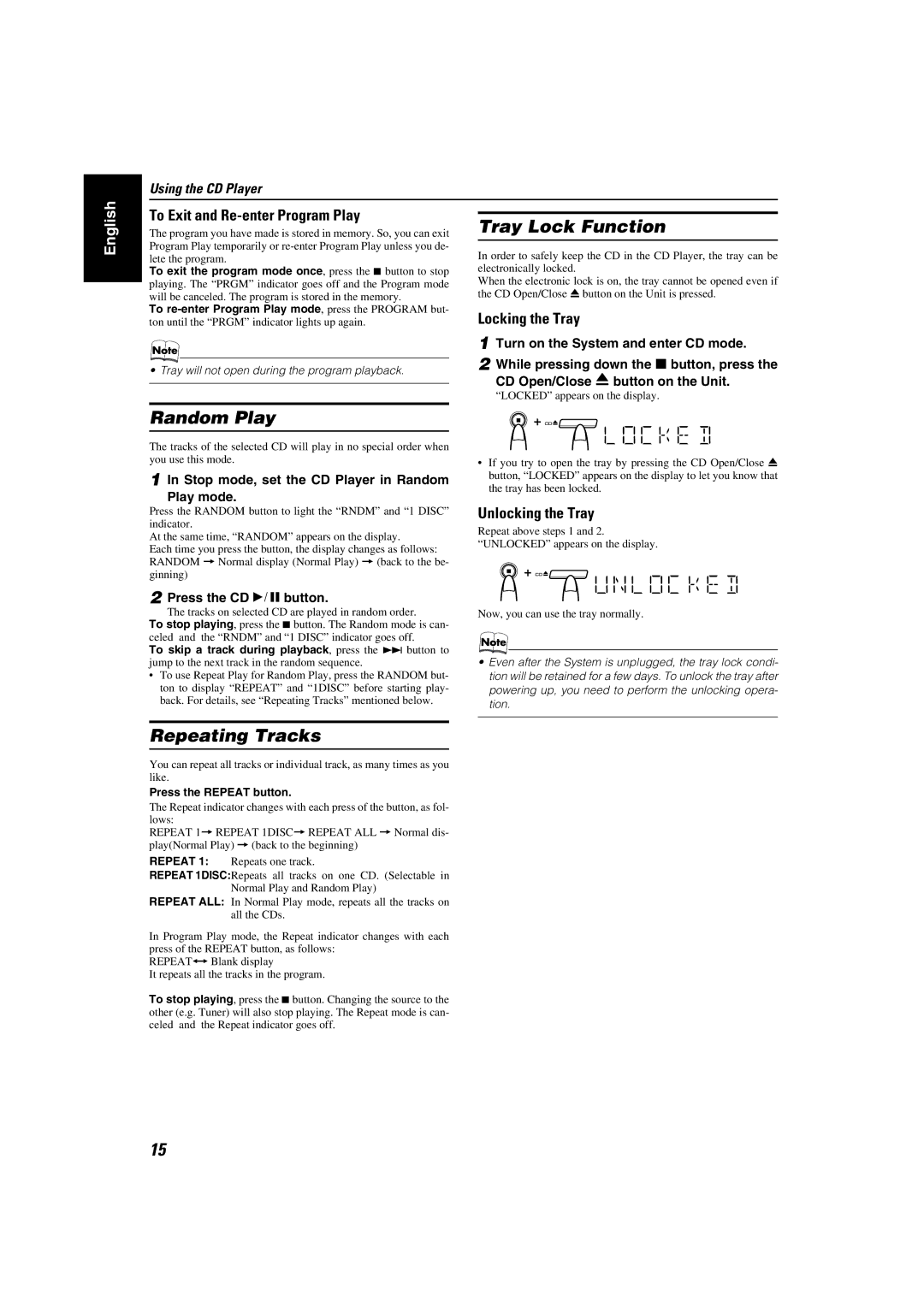 JVC MX-KC45 manual Locked appears on the display 