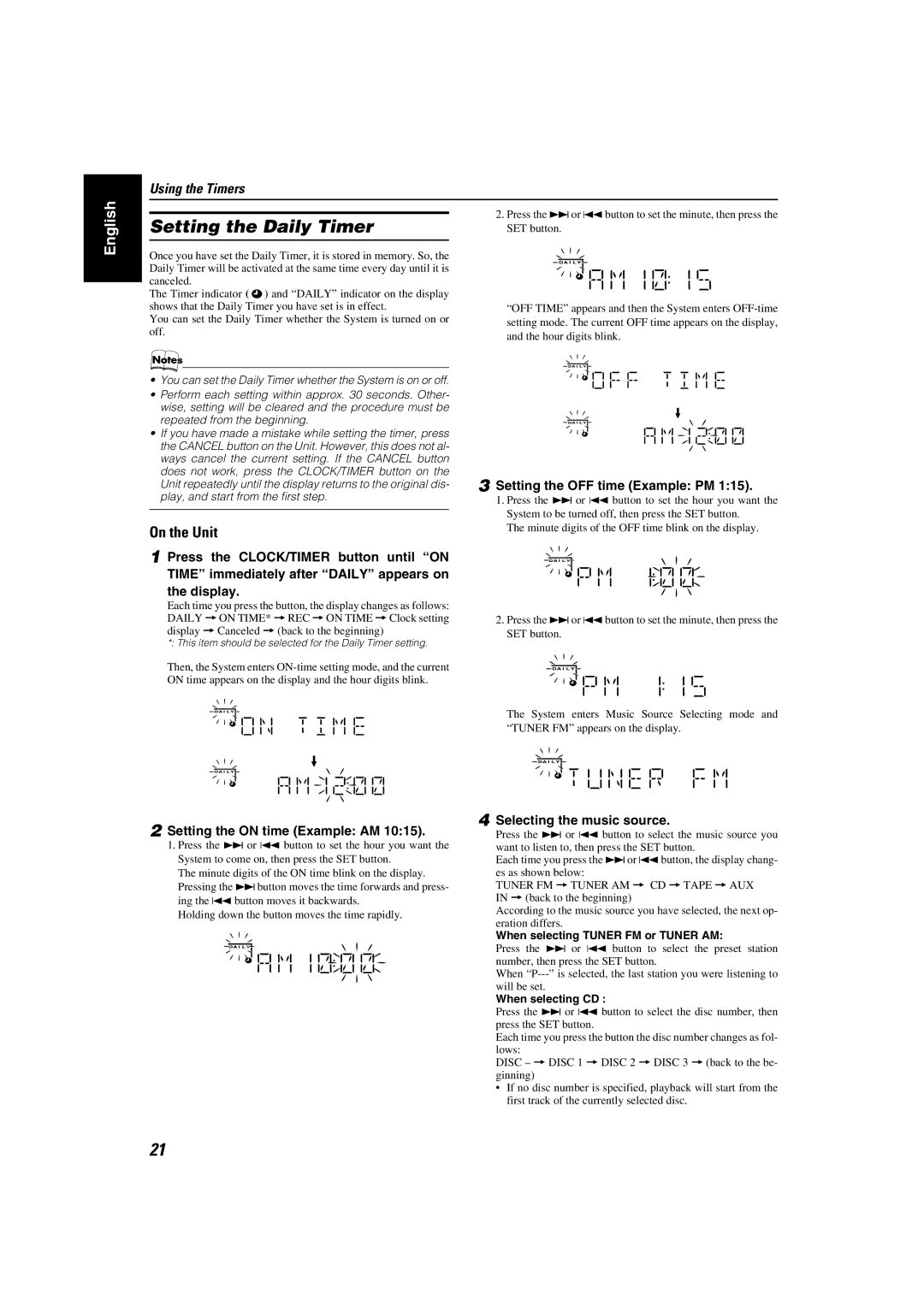 JVC MX-KC45 manual Setting the Daily Timer 