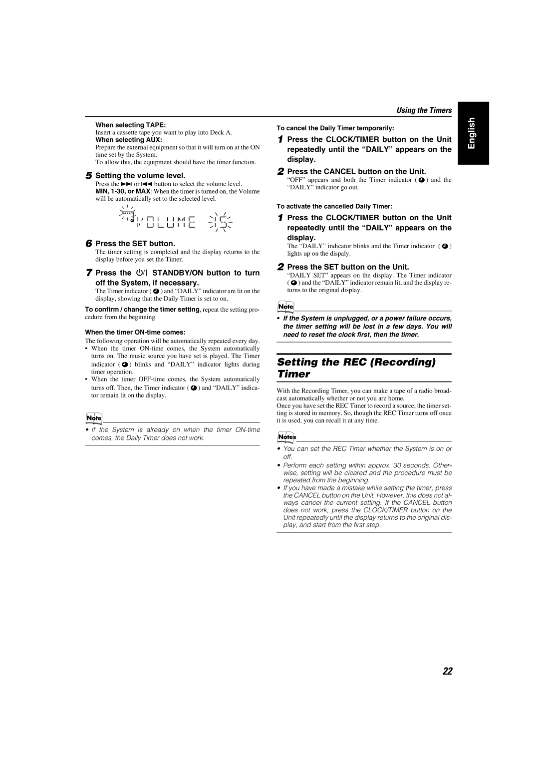 JVC MX-KC45 manual Setting the REC Recording Timer 