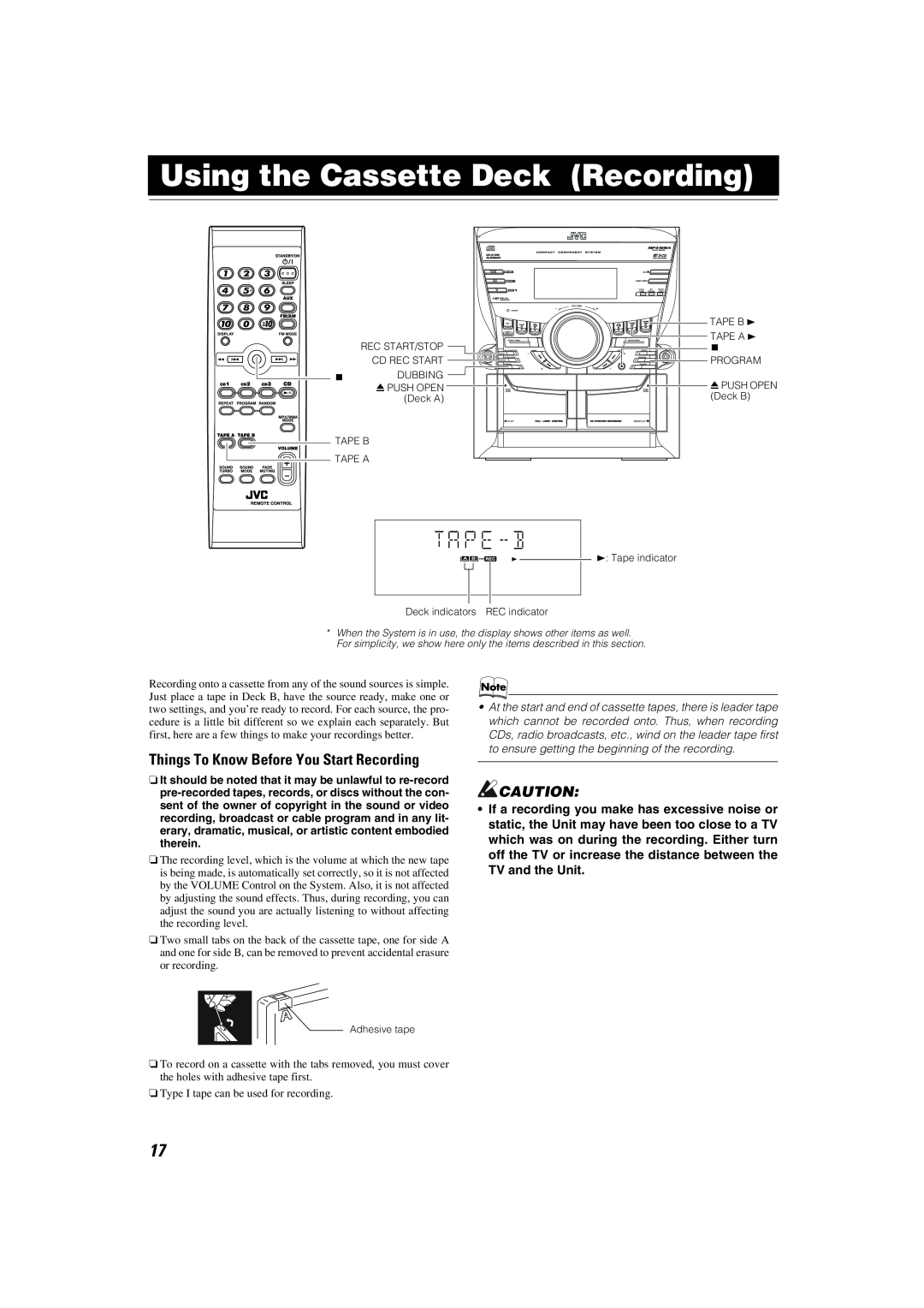 JVC MX-KC45 manual Using the Cassette Deck Recording, Things To Know Before You Start Recording 