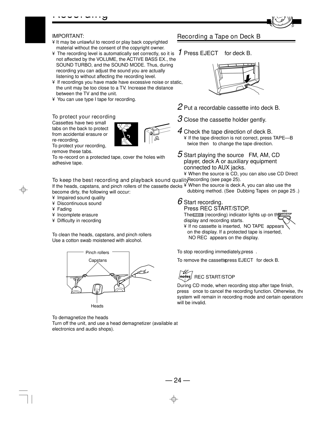 JVC MX-SK1, MX-SK3, CA-MXSK3, SP-MXSK1, SP-MXSK3, CA-MXSK1, GVT0120-001C manual Recording 