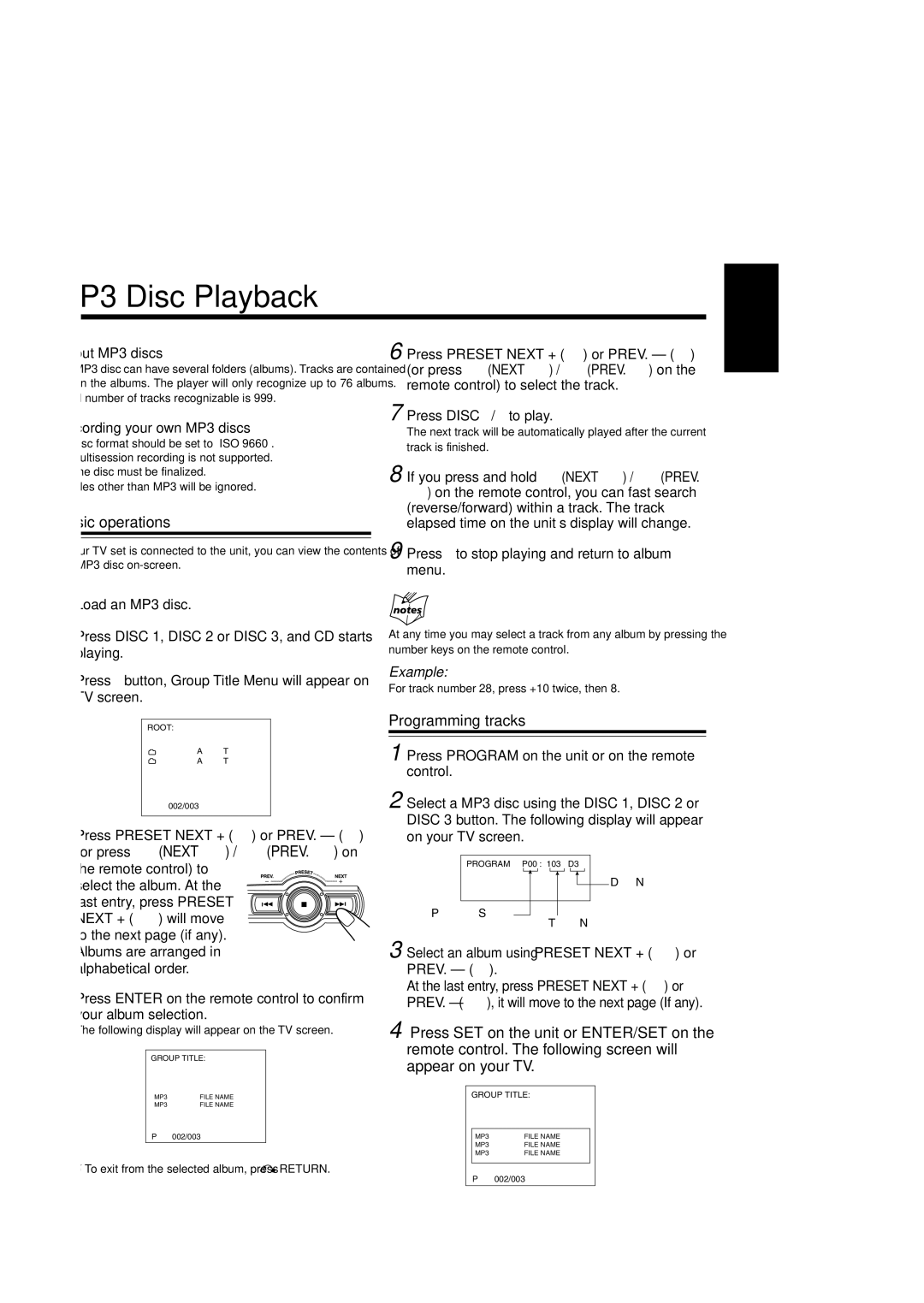 JVC SP-MXSK3, MX-SK3, MX-SK1, CA-MXSK3, SP-MXSK1, CA-MXSK1, GVT0120-001C manual MP3 Disc Playback, About MP3 discs 