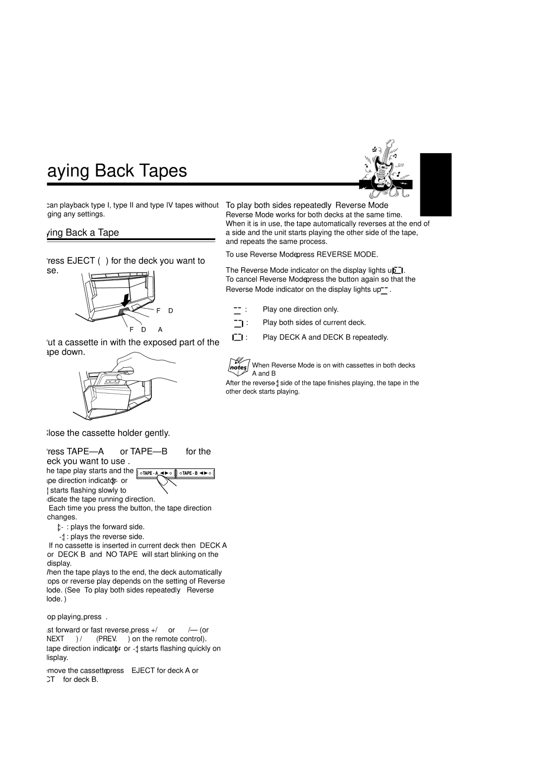 JVC GVT0120-001C, MX-SK3, MX-SK1, CA-MXSK3, SP-MXSK1, SP-MXSK3, CA-MXSK1 manual Playing Back Tapes, Playing Back a Tape 