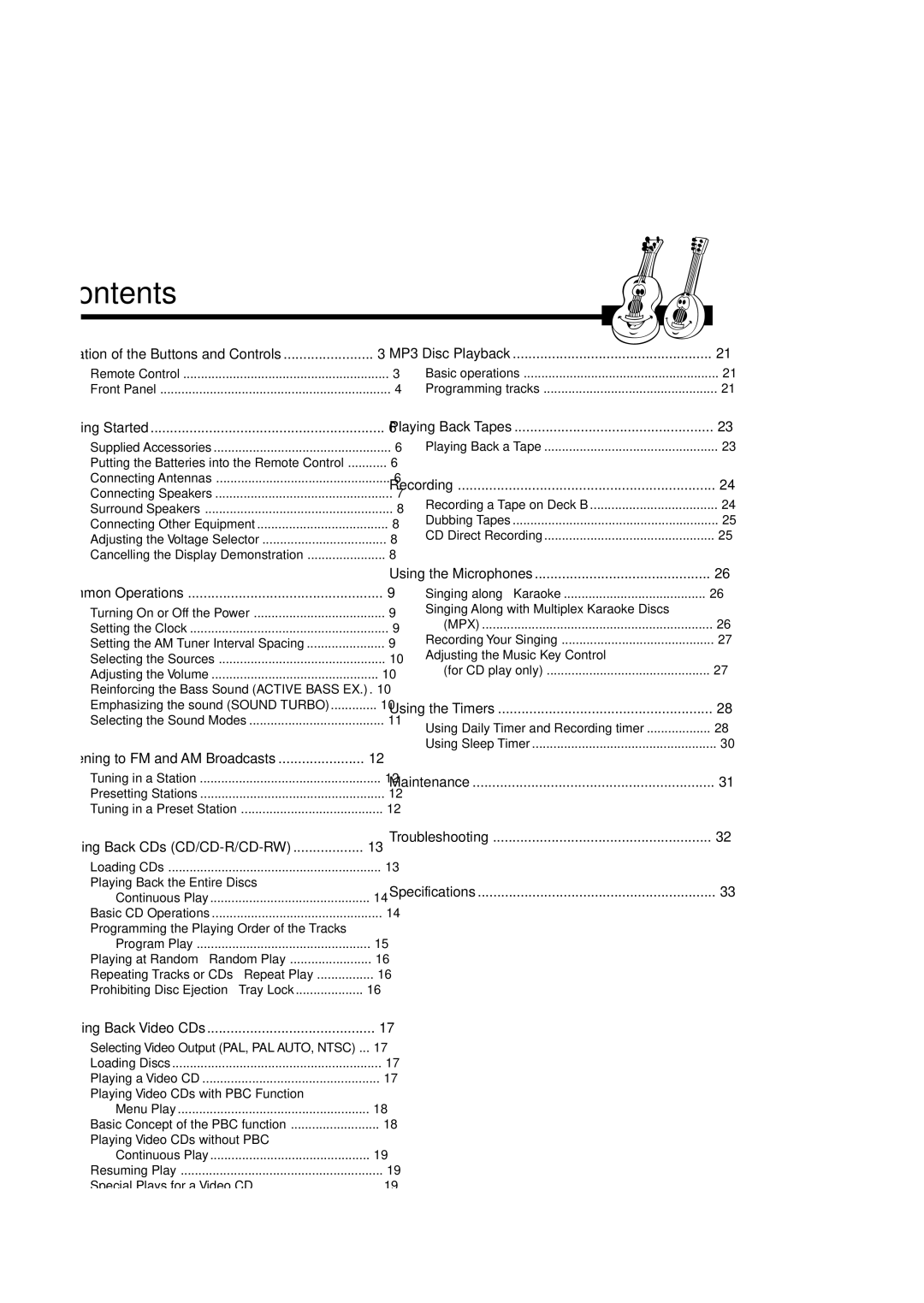 JVC GVT0120-001C, MX-SK3, MX-SK1, CA-MXSK3, SP-MXSK1, SP-MXSK3, CA-MXSK1 manual Contents 