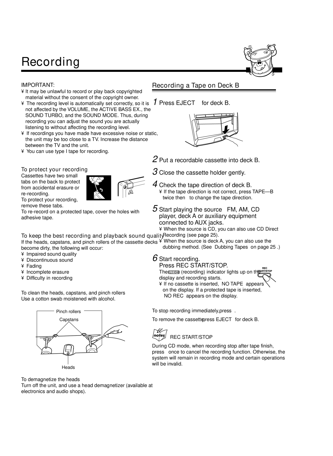 JVC SP-MXSK3, MX-SK3, MX-SK1, CA-MXSK3, SP-MXSK1, CA-MXSK1, GVT0120-001C manual Recording 