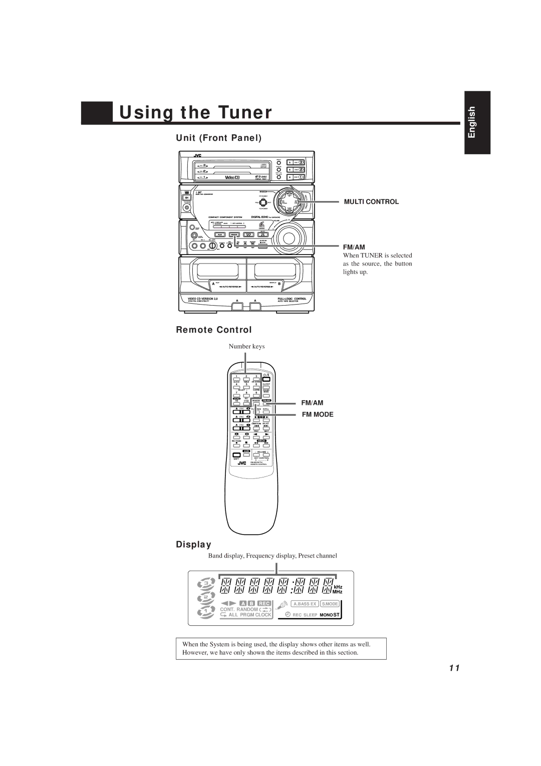 JVC MX-V588T, MX-V508T manual Using the Tuner, Multi Control, Fm/Am, FM Mode 