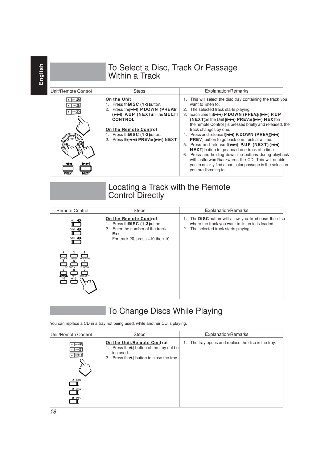 JVC MX-V508T manual To Select a Disc, Track Or Passage Within a Track, Locating a Track with the Remote Control Directly 