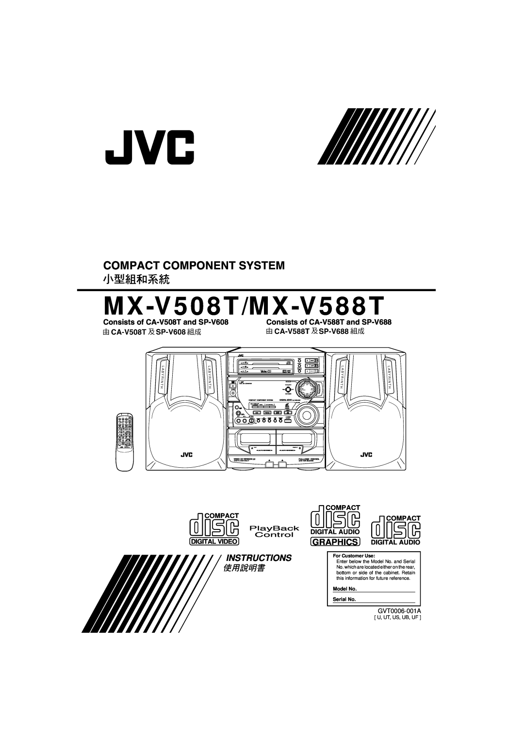 JVC manual MX-V508T/MX-V588T, Compact Component System, Instructions, Consists of CA-V508Tand SP-V608, PlayBack Control 