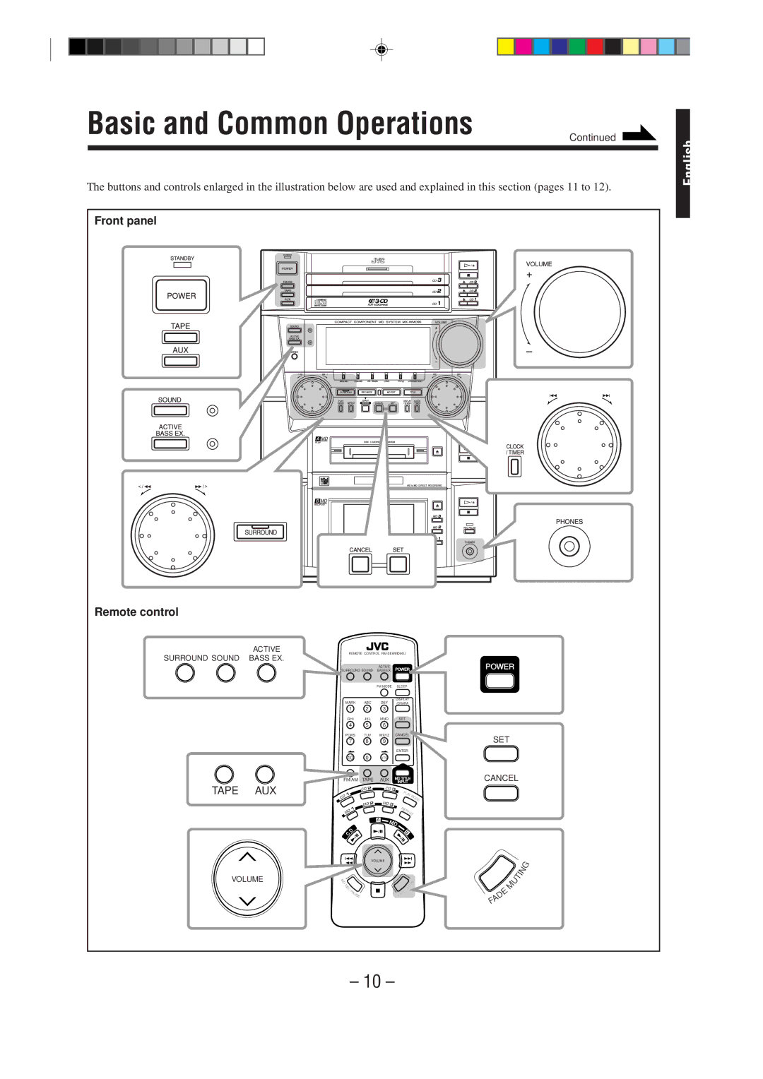 JVC MX-WMD90 manual Basic and Common Operations, Front panel Remote control 