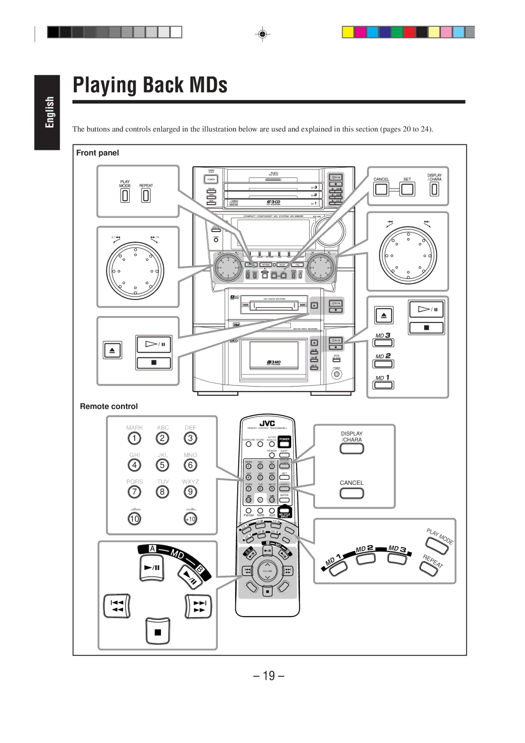 JVC MX-WMD90 manual Playing Back MDs 