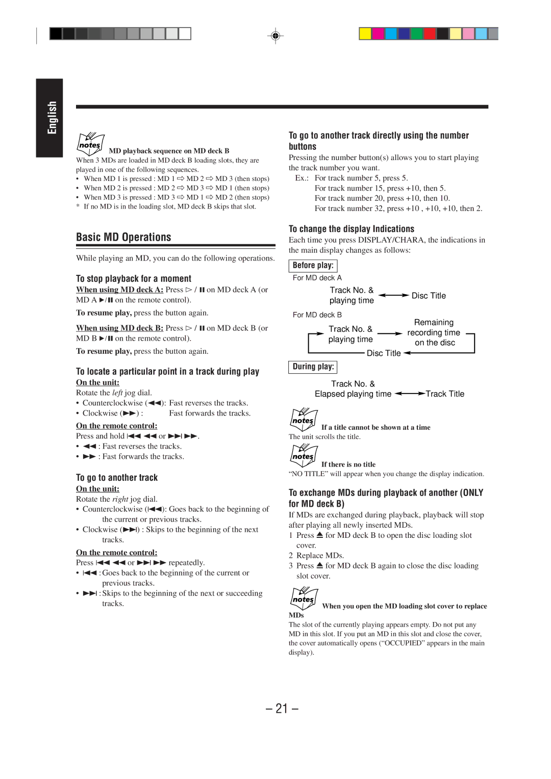 JVC MX-WMD90 manual Basic MD Operations, To change the display Indications 