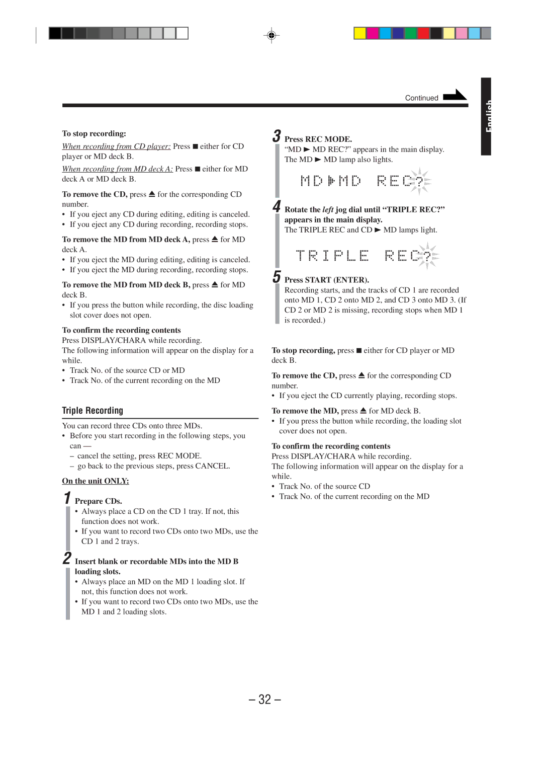 JVC MX-WMD90 manual Triple Recording 