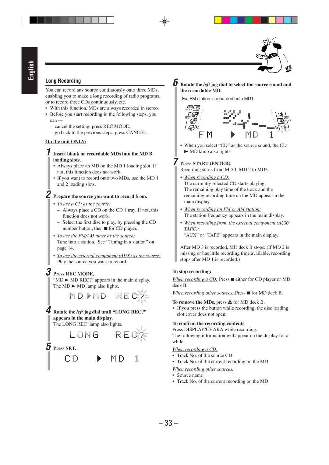 JVC MX-WMD90 manual Long Recording, Prepare the source you want to record from 