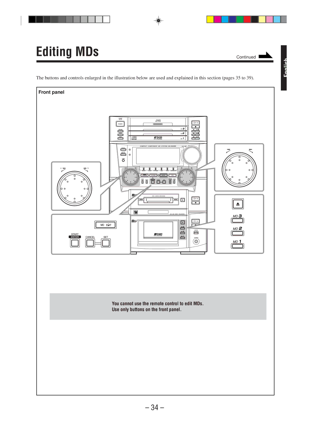 JVC MX-WMD90 manual Editing MDs 