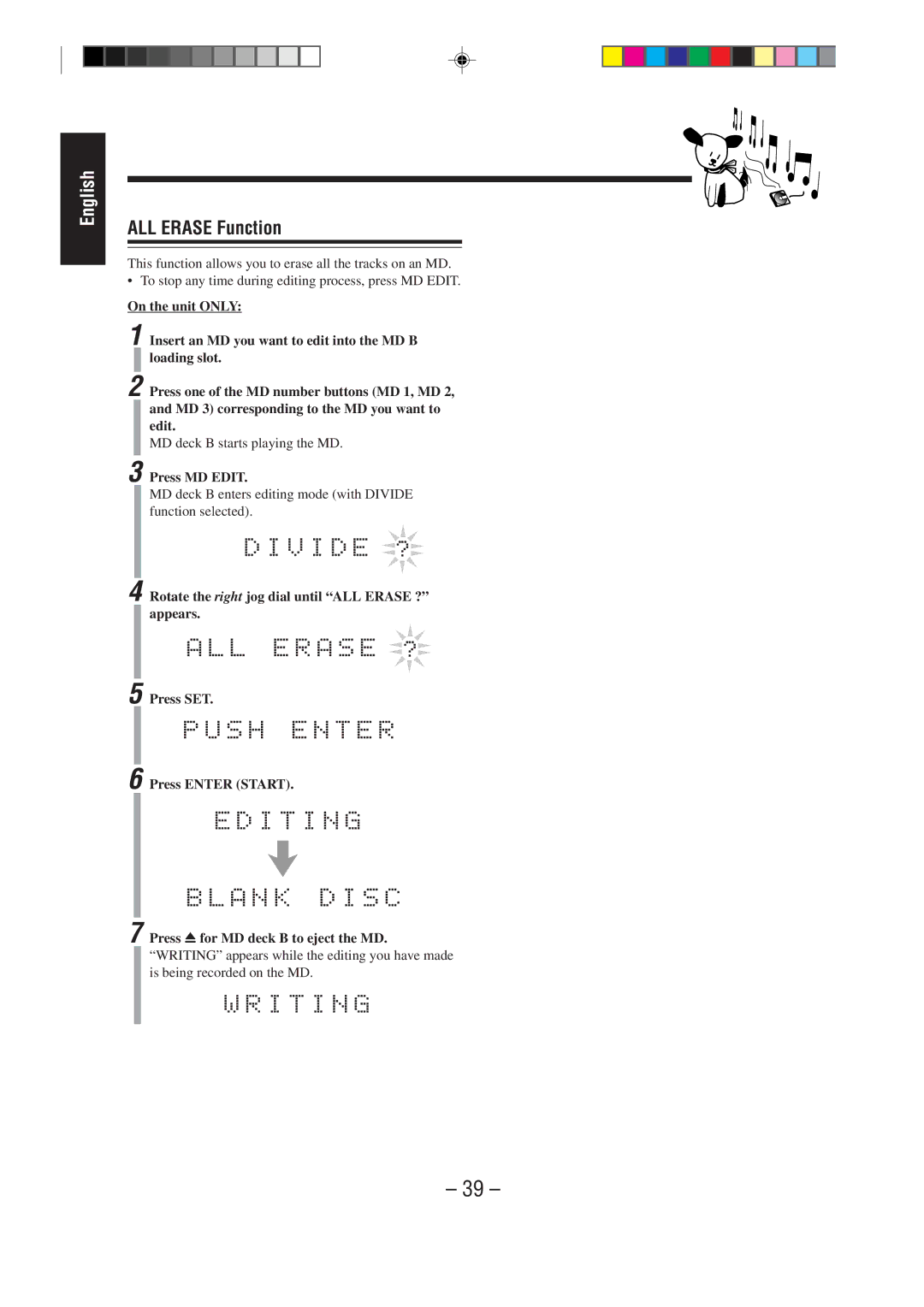 JVC MX-WMD90 manual ALL Erase Function 