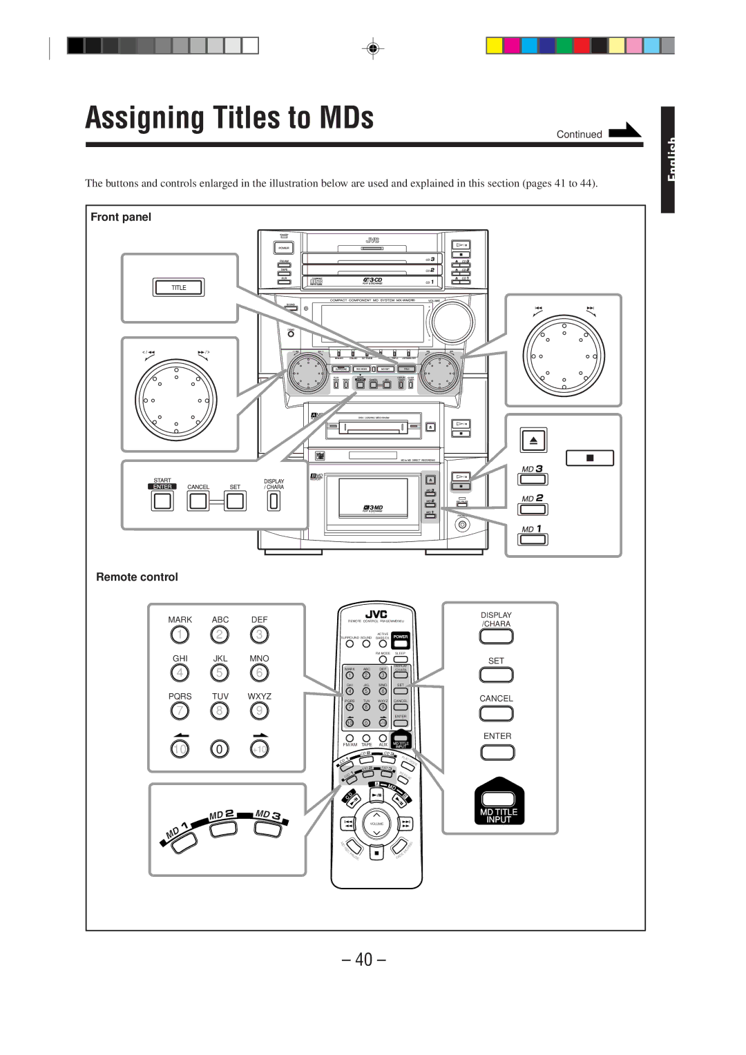 JVC MX-WMD90 manual Assigning Titles to MDs 