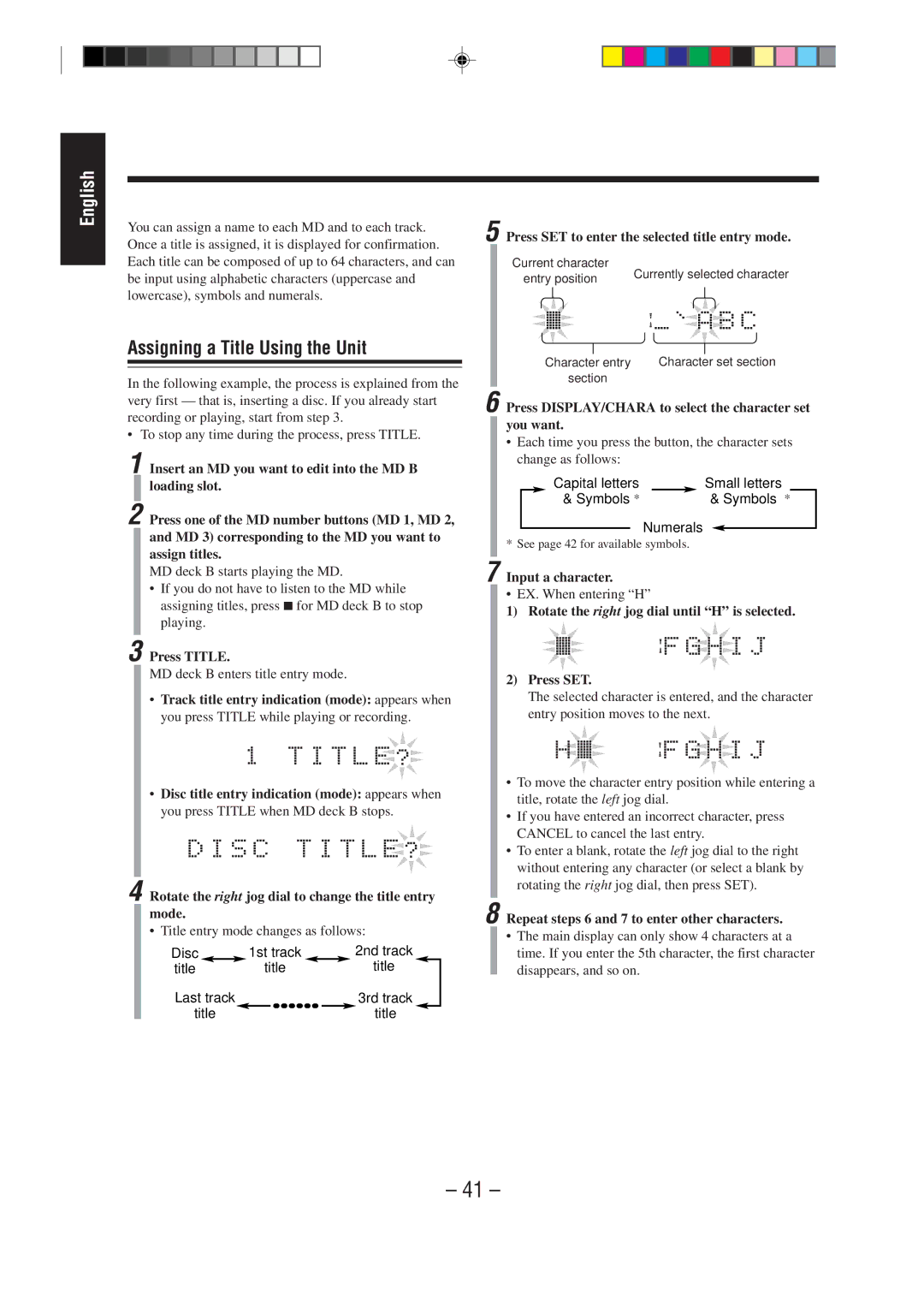 JVC MX-WMD90 manual Assigning a Title Using the Unit 