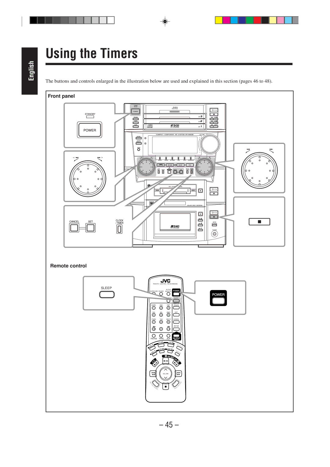 JVC MX-WMD90 manual Using the Timers, Po Wer 