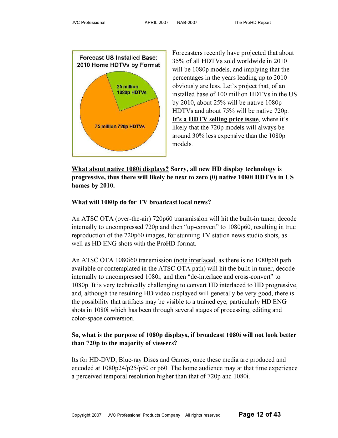 JVC manual JVC Professional April NAB-2007 ProHD Report 