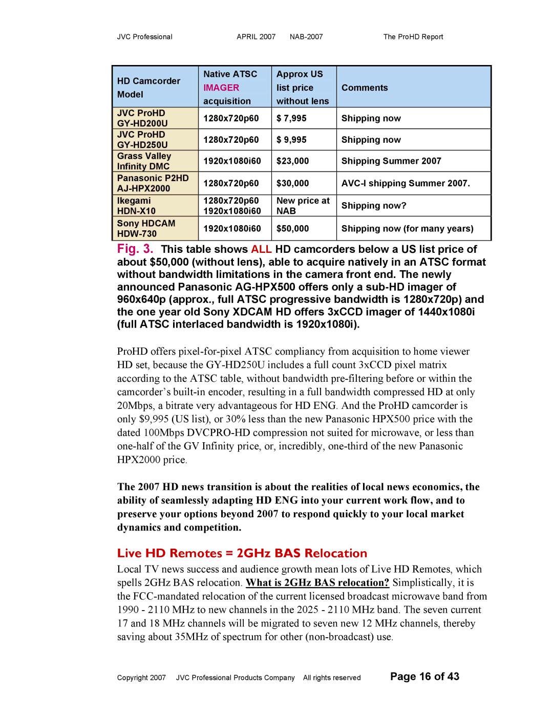 JVC NAB-2007 manual Live HD Remotes = 2GHz BAS Relocation, Imager 