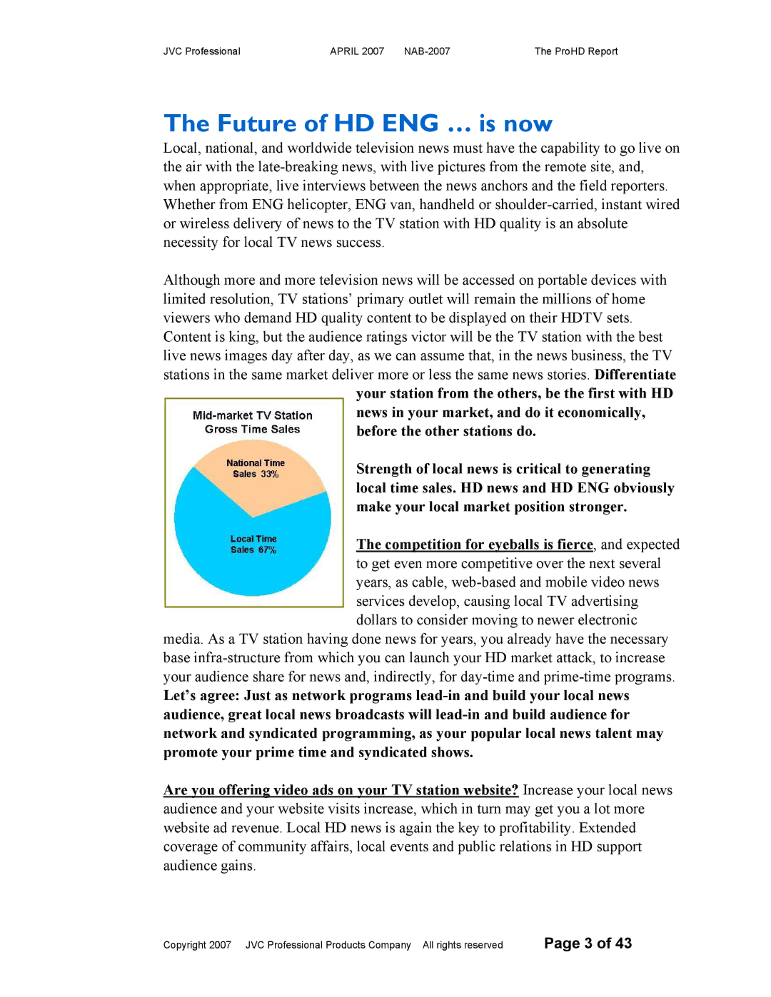 JVC NAB-2007 manual Future of HD ENG … is now 