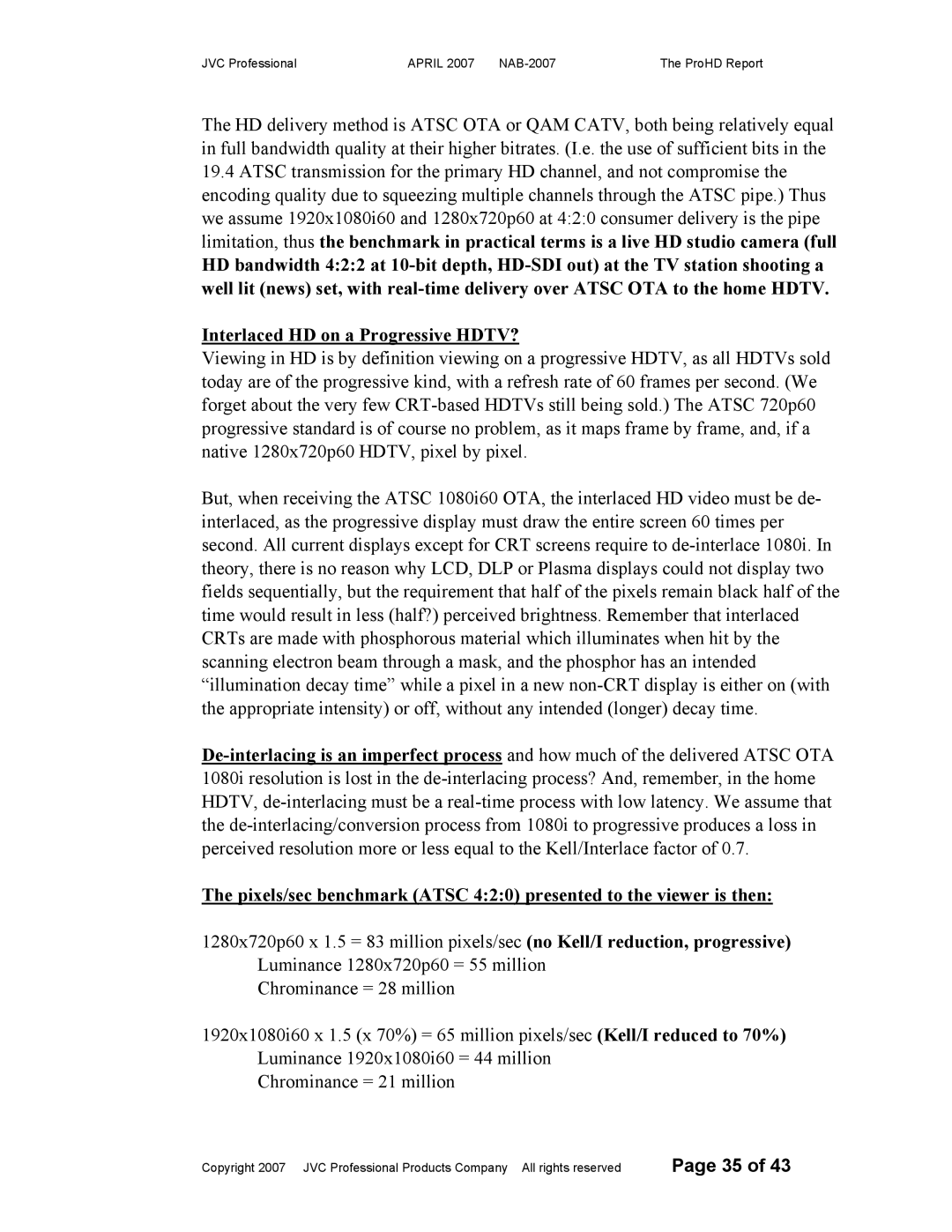 JVC manual JVC Professional April NAB-2007 ProHD Report 