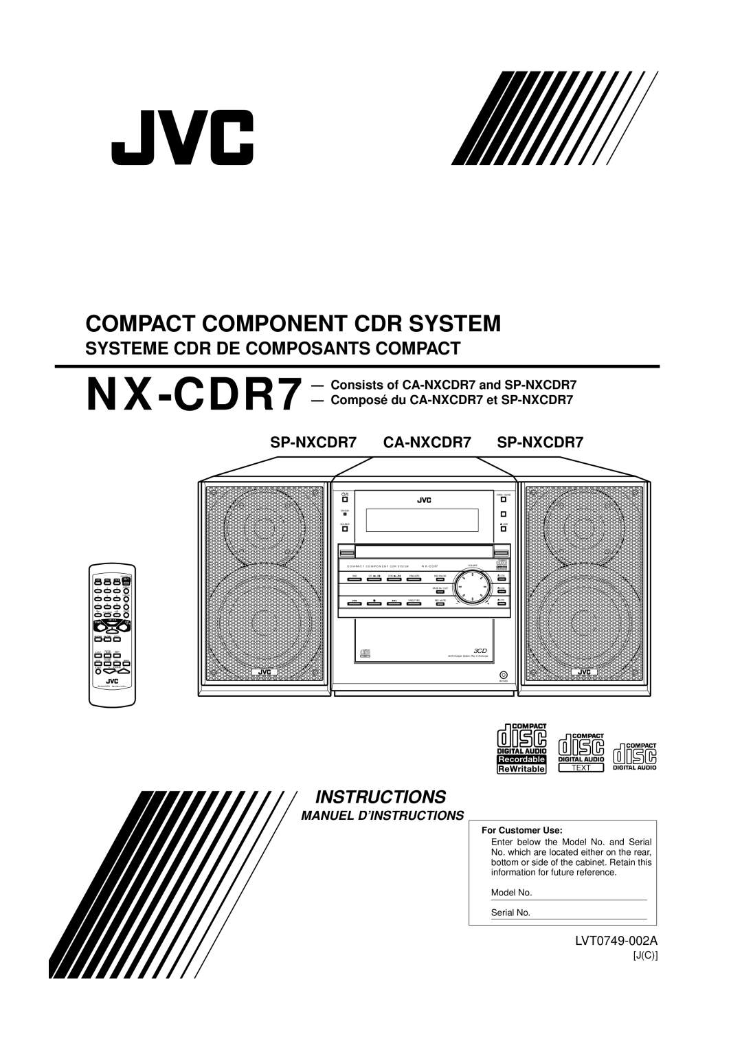 JVC NX-CDR7 manual Consists of CA-NXCDR7 and SP-NXCDR7, Composé du CA-NXCDR7 et SP-NXCDR7 