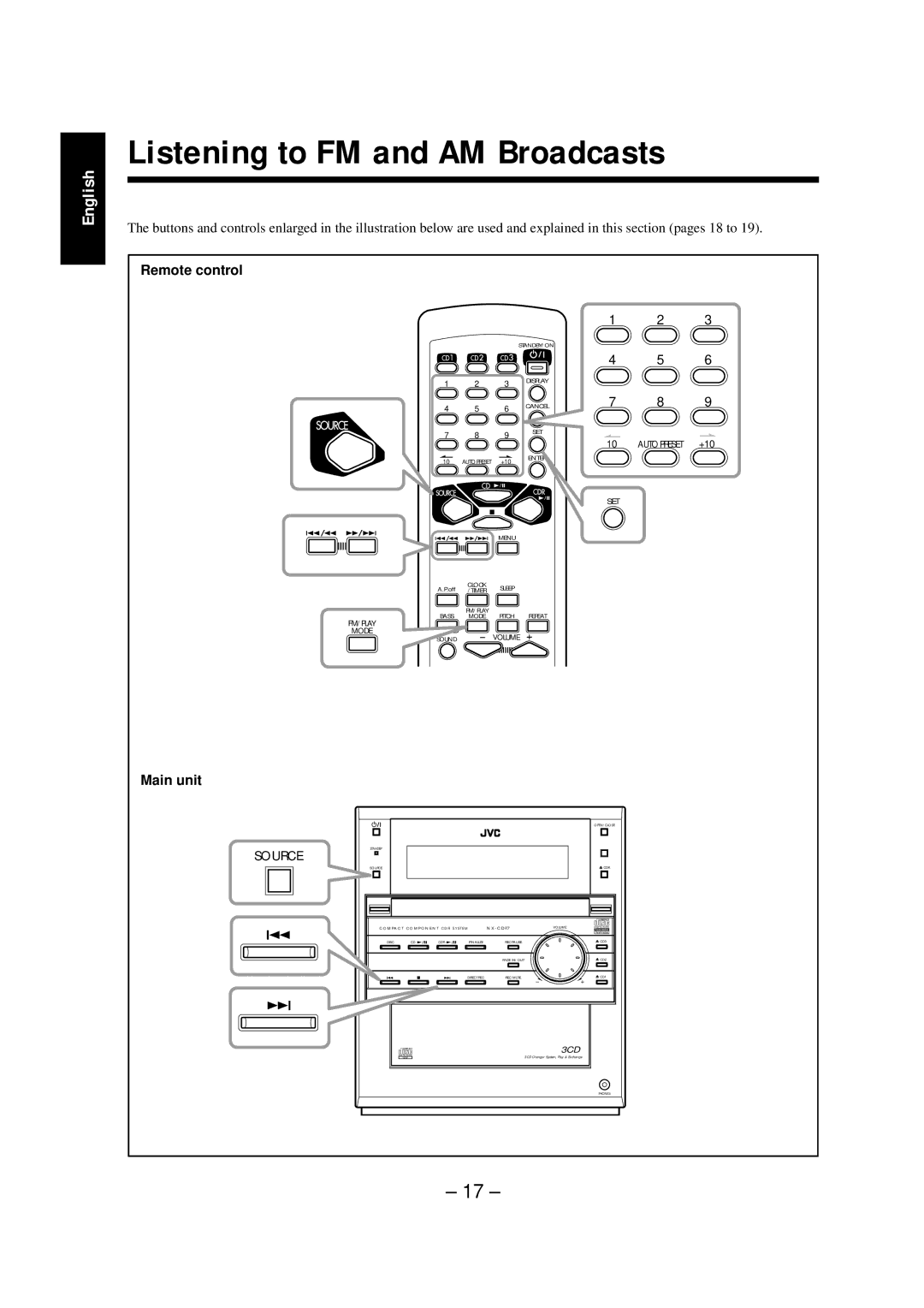 JVC NX-CDR7 manual Listening to FM and AM Broadcasts 