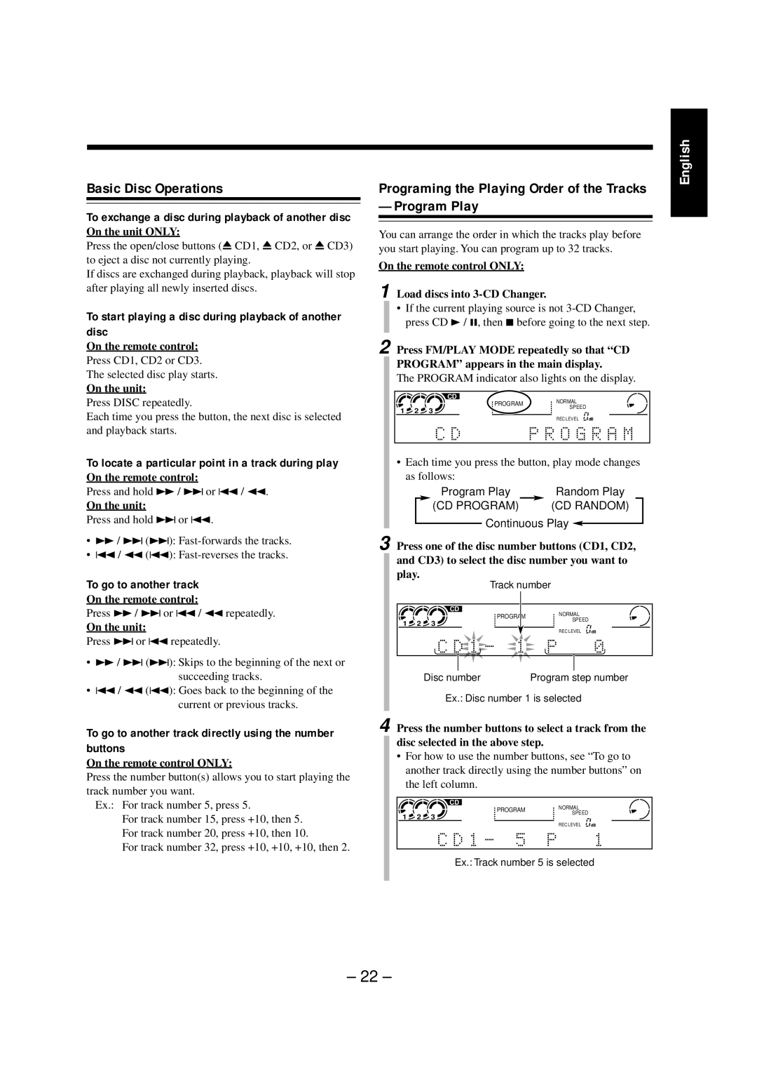 JVC NX-CDR7 manual Basic Disc Operations, Programing the Playing Order of the Tracks -Program Play, To go to another track 