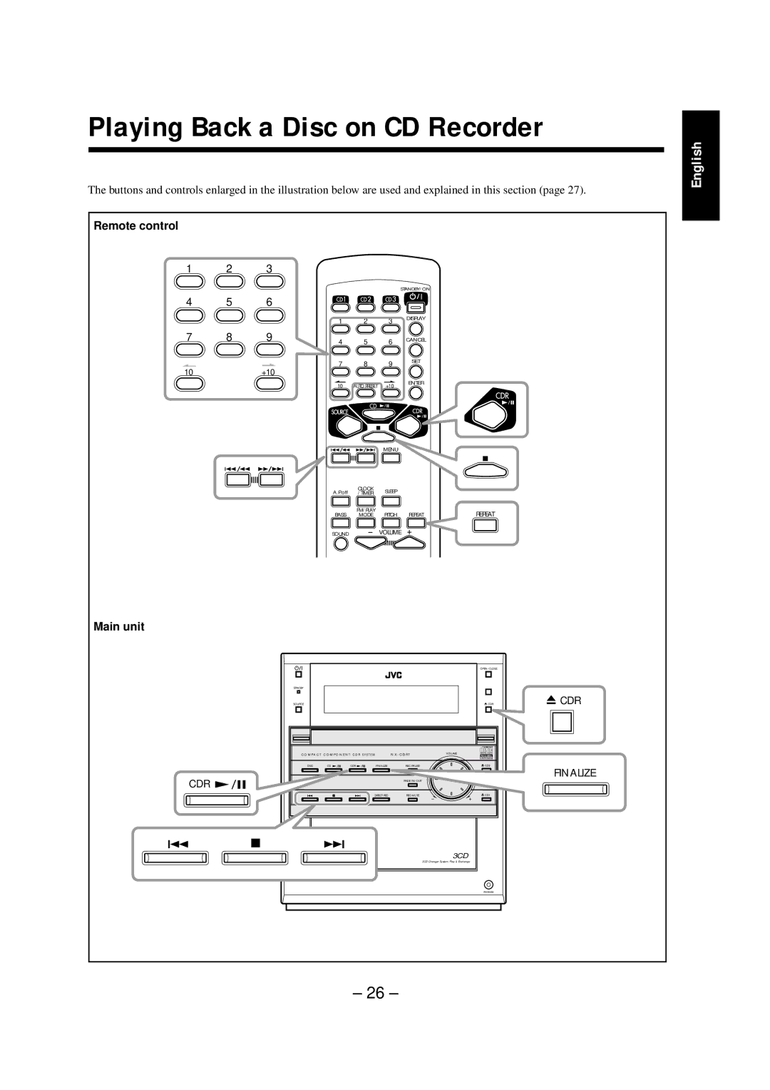 JVC NX-CDR7 manual Playing Back a Disc on CD Recorder, Cdr 