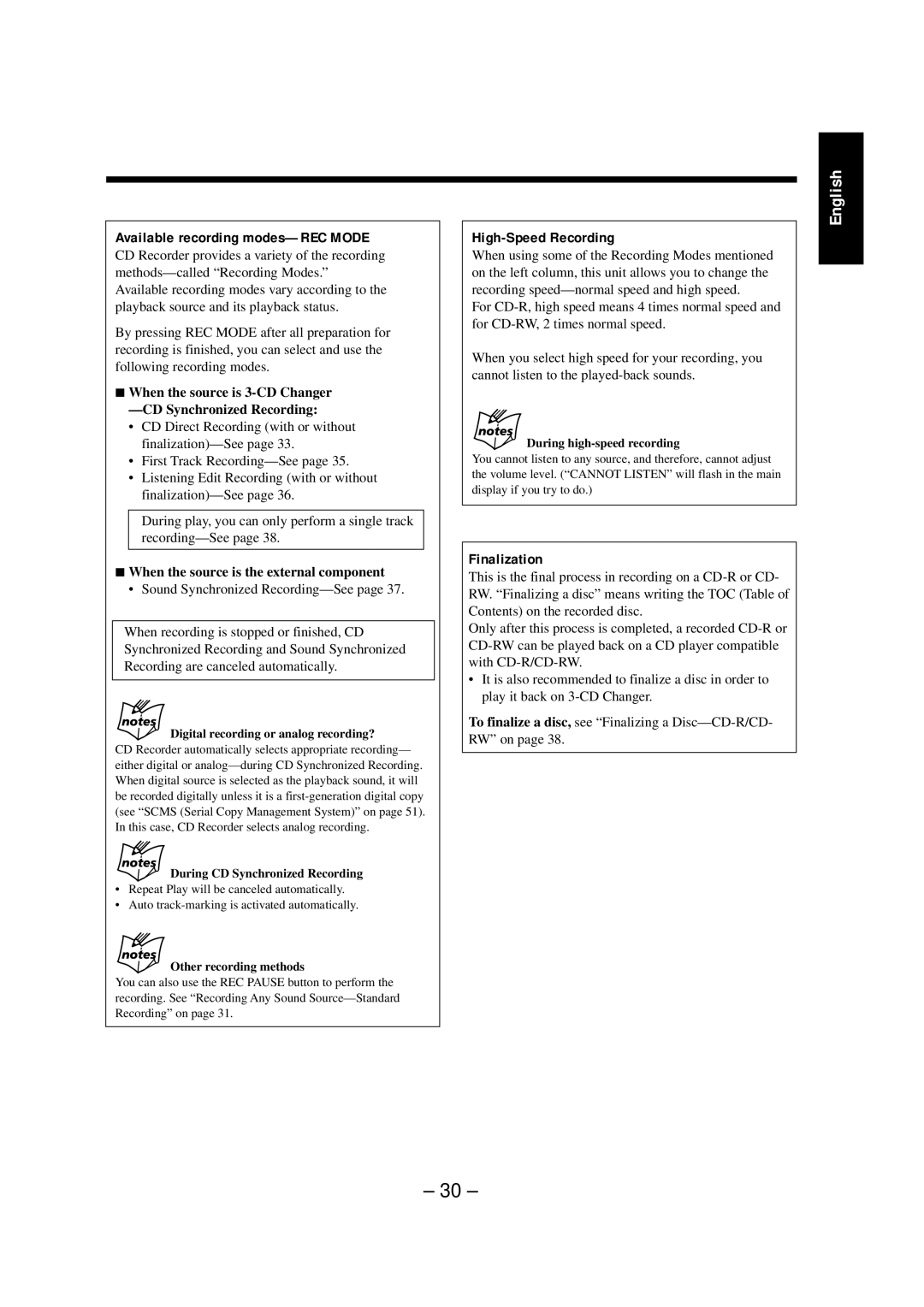 JVC NX-CDR7 manual Available recording modes-REC Mode, High-Speed Recording, Finalization 