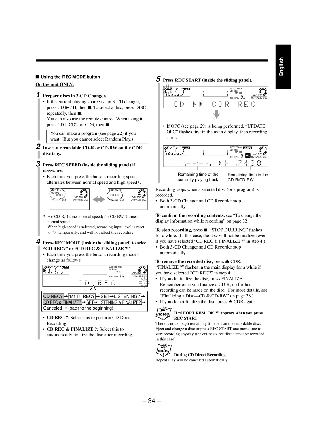 JVC NX-CDR7 manual Using the REC Mode button, CD REC ? Select this to perform CD Direct Recording 