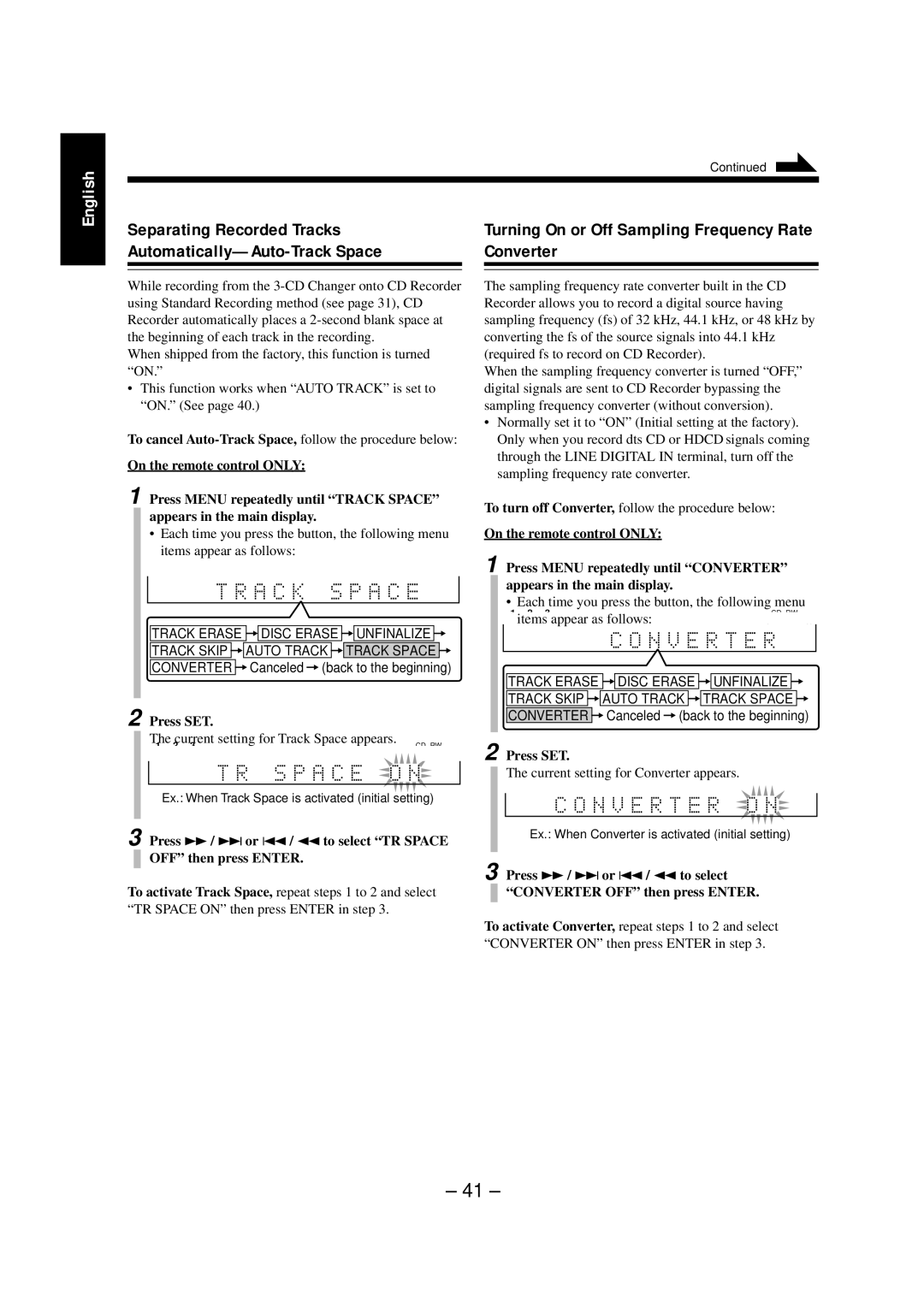 JVC NX-CDR7 manual Separating Recorded Tracks, Automatically-Auto-Track Space Converter, Items appear as follows 