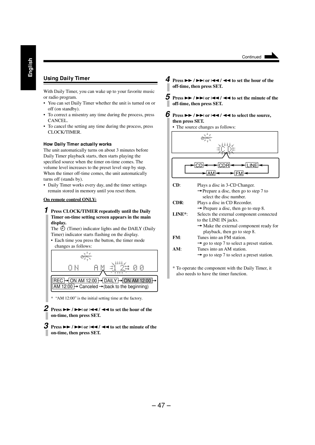 JVC NX-CDR7 manual Using Daily Timer, How Daily Timer actually works 