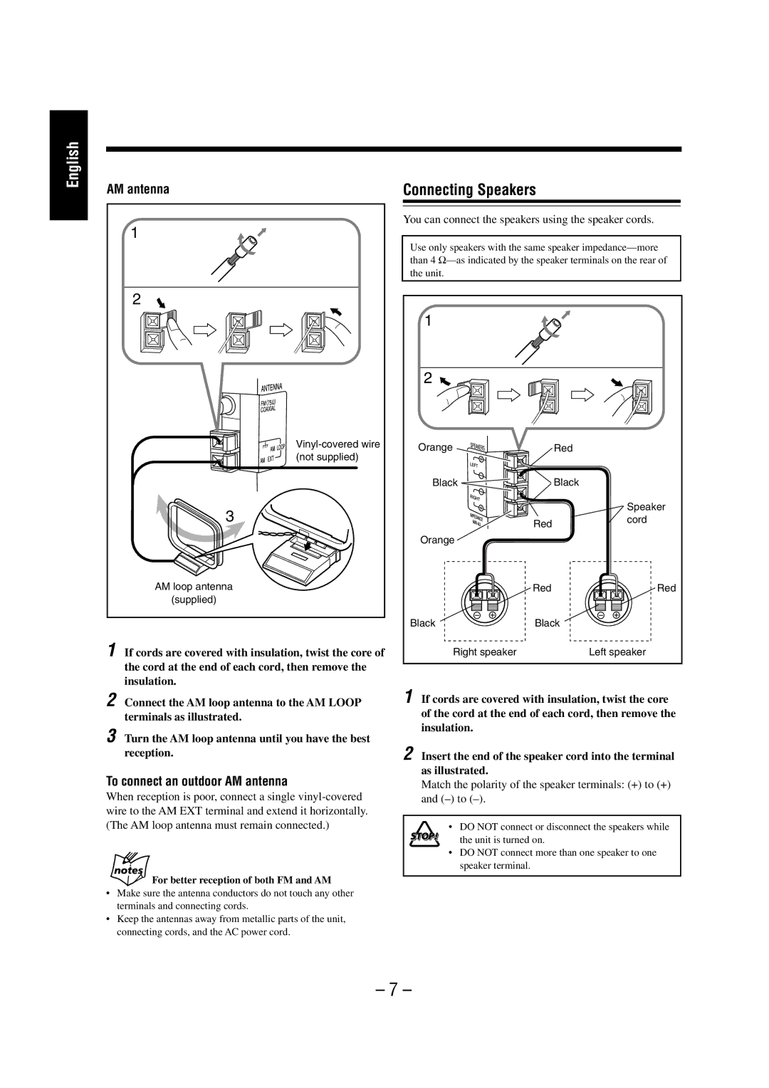 JVC NX-HD10 manual Connecting Speakers, To connect an outdoor AM antenna 