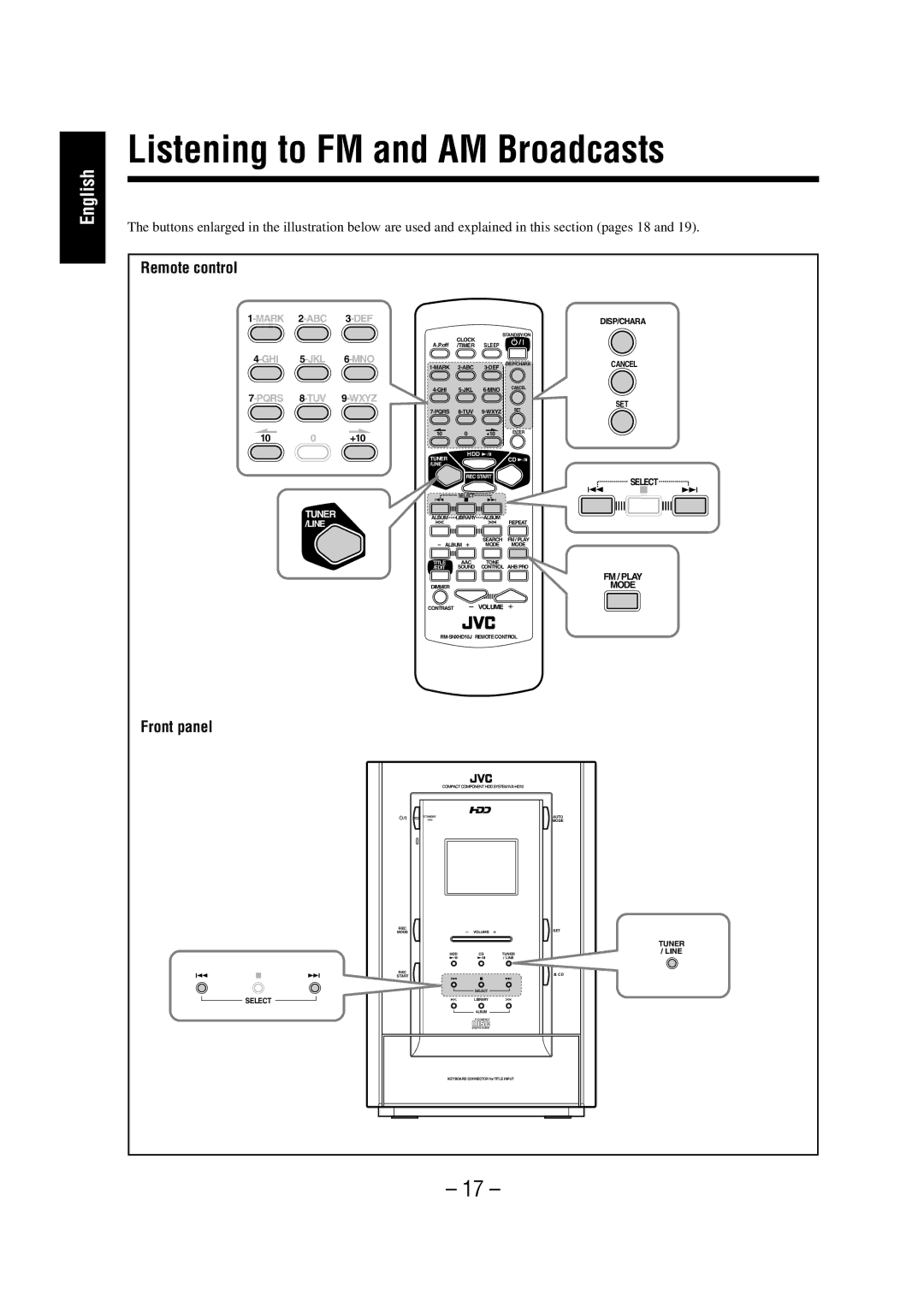 JVC NX-HD10 manual Listening to FM and AM Broadcasts, Remote control 