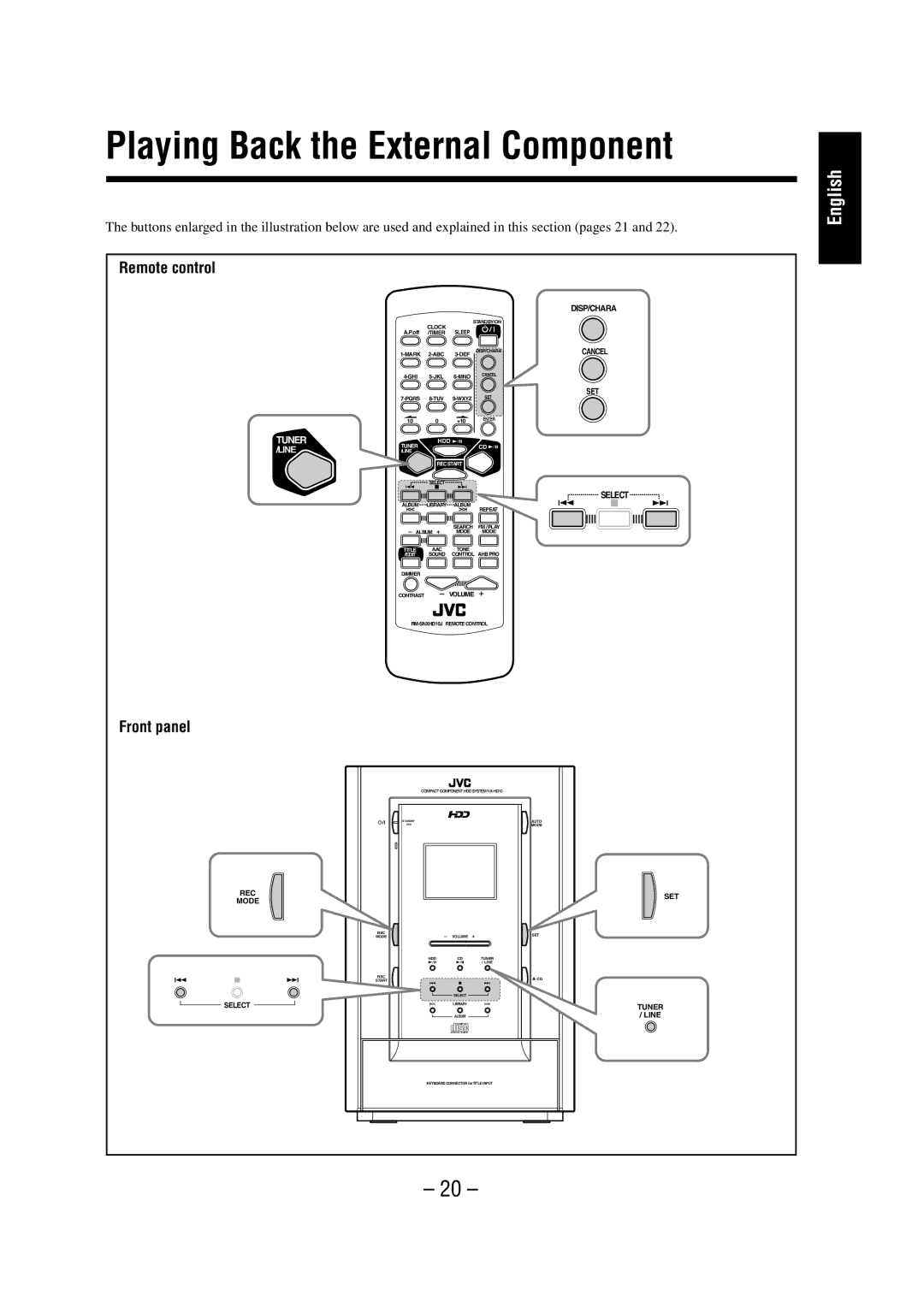 JVC NX-HD10 manual Playing Back the External Component, Remote control 