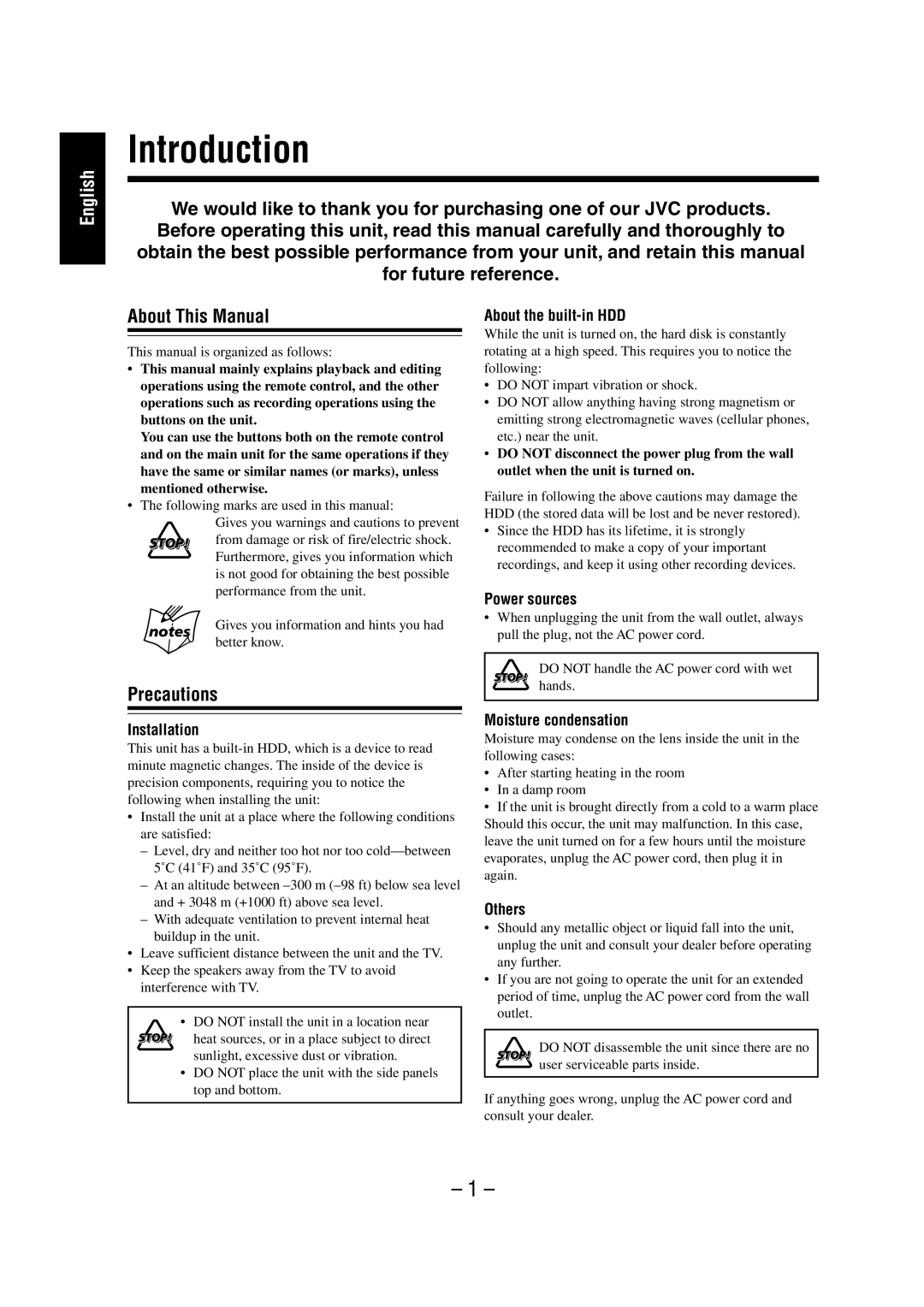 JVC NX-HD10 manual Introduction, Precautions 