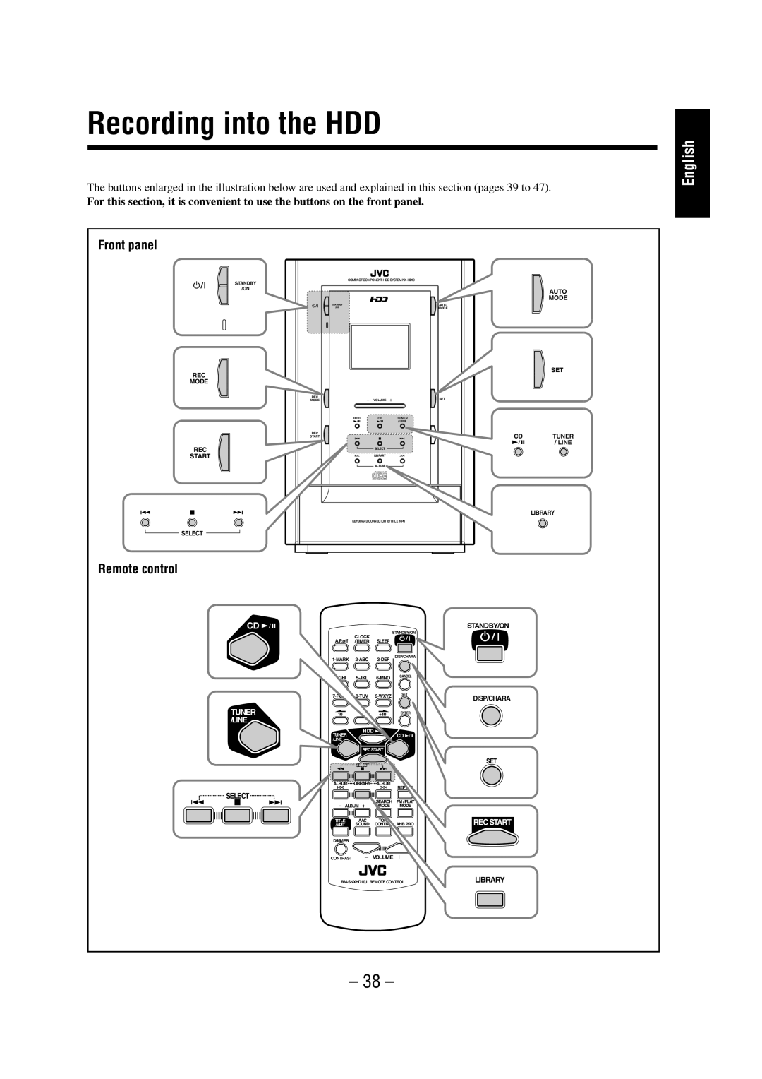 JVC NX-HD10 manual Recording into the HDD, Front panel 