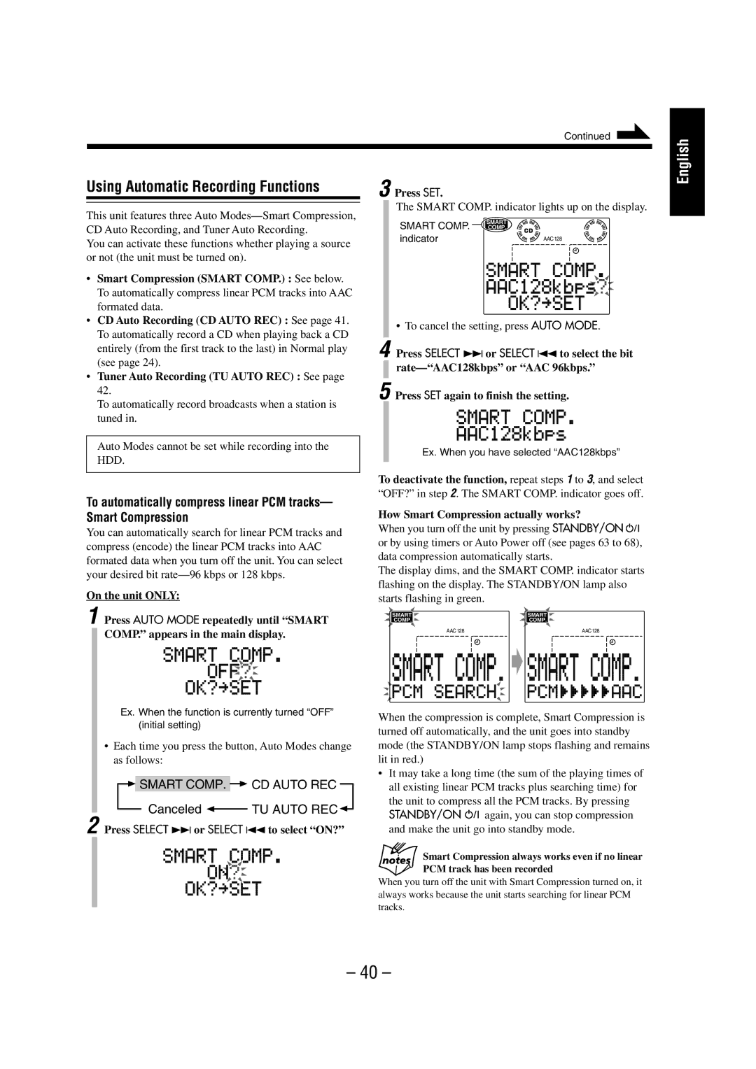 JVC NX-HD10 manual Using Automatic Recording Functions, Smart COMP. CD Auto REC, Canceled TU Auto REC 