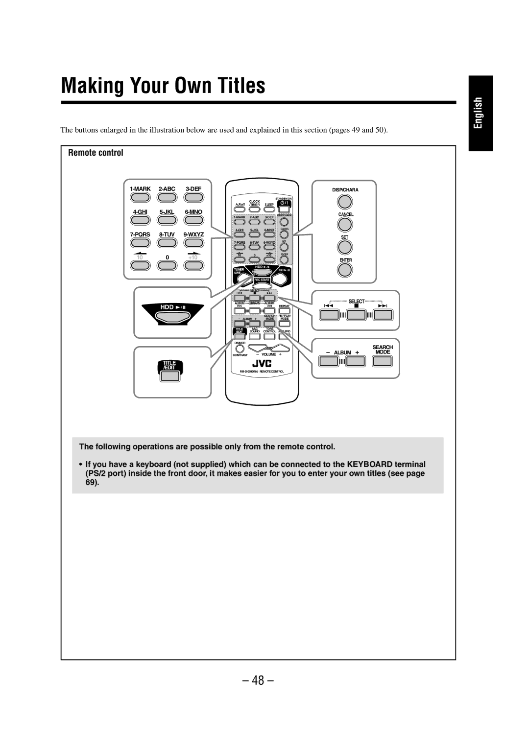 JVC NX-HD10 manual Making Your Own Titles, Hdd 